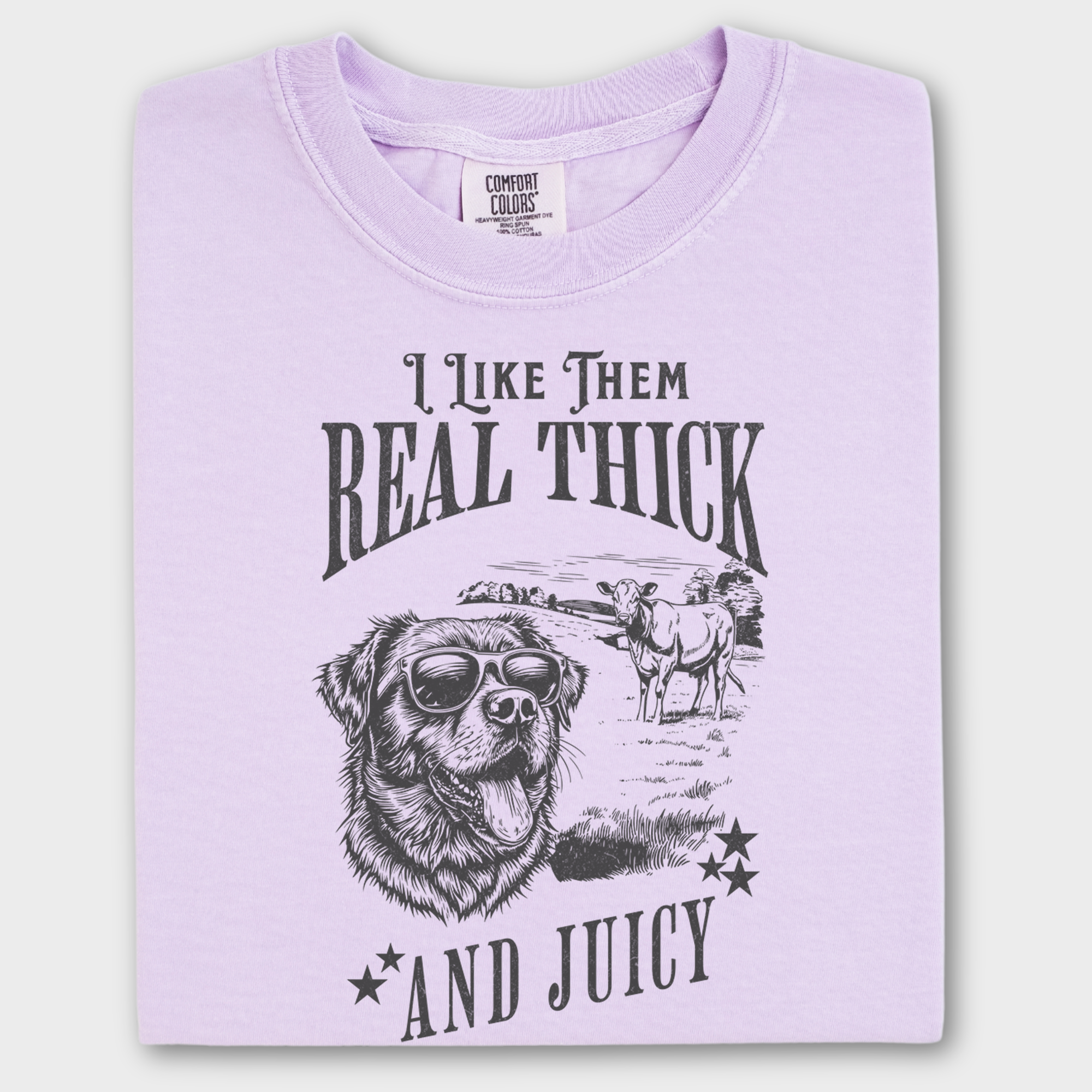 Retro Funny Dog Real Thick and Juicy Line Art T-Shirt in Orchid-Fetch N Found