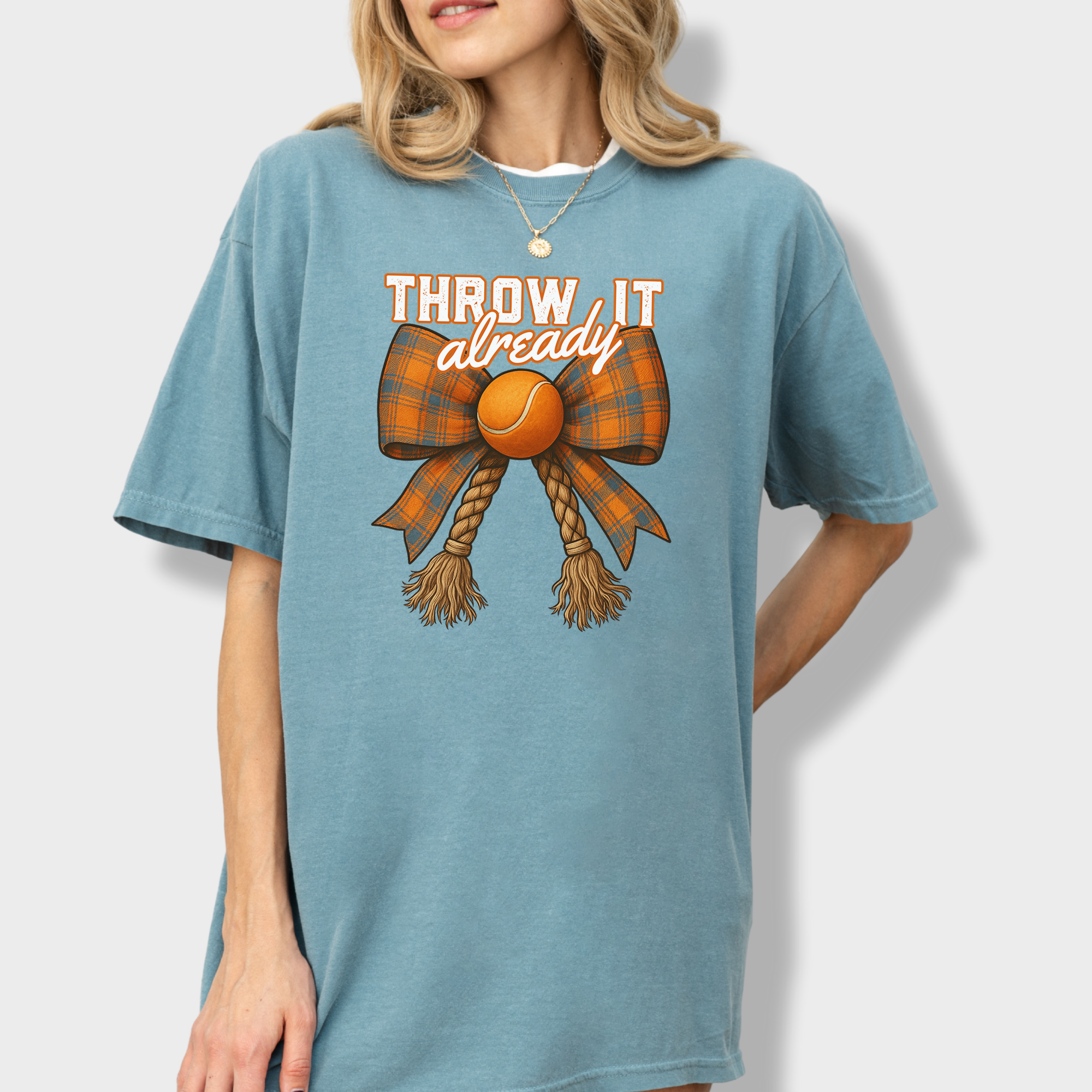 Western Throw It Already Dog Chew Toy Bow Dog Bow Comfort Colors T-Shirt in Ice Blue-Fetch N Found
