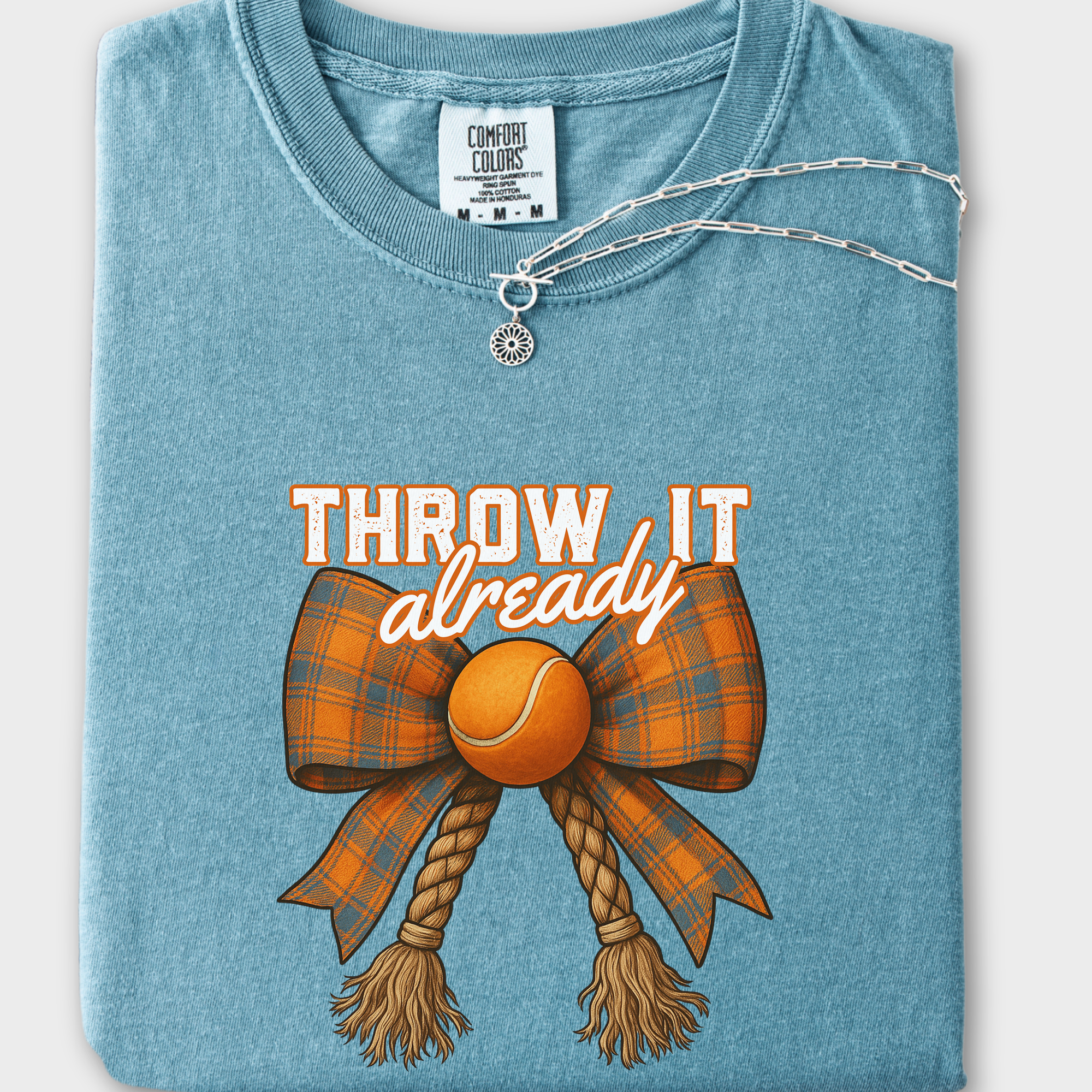 Western Throw It Already Dog Chew Toy Bow Dog Bow Comfort Colors T-Shirt in Ice Blue-Fetch N Found