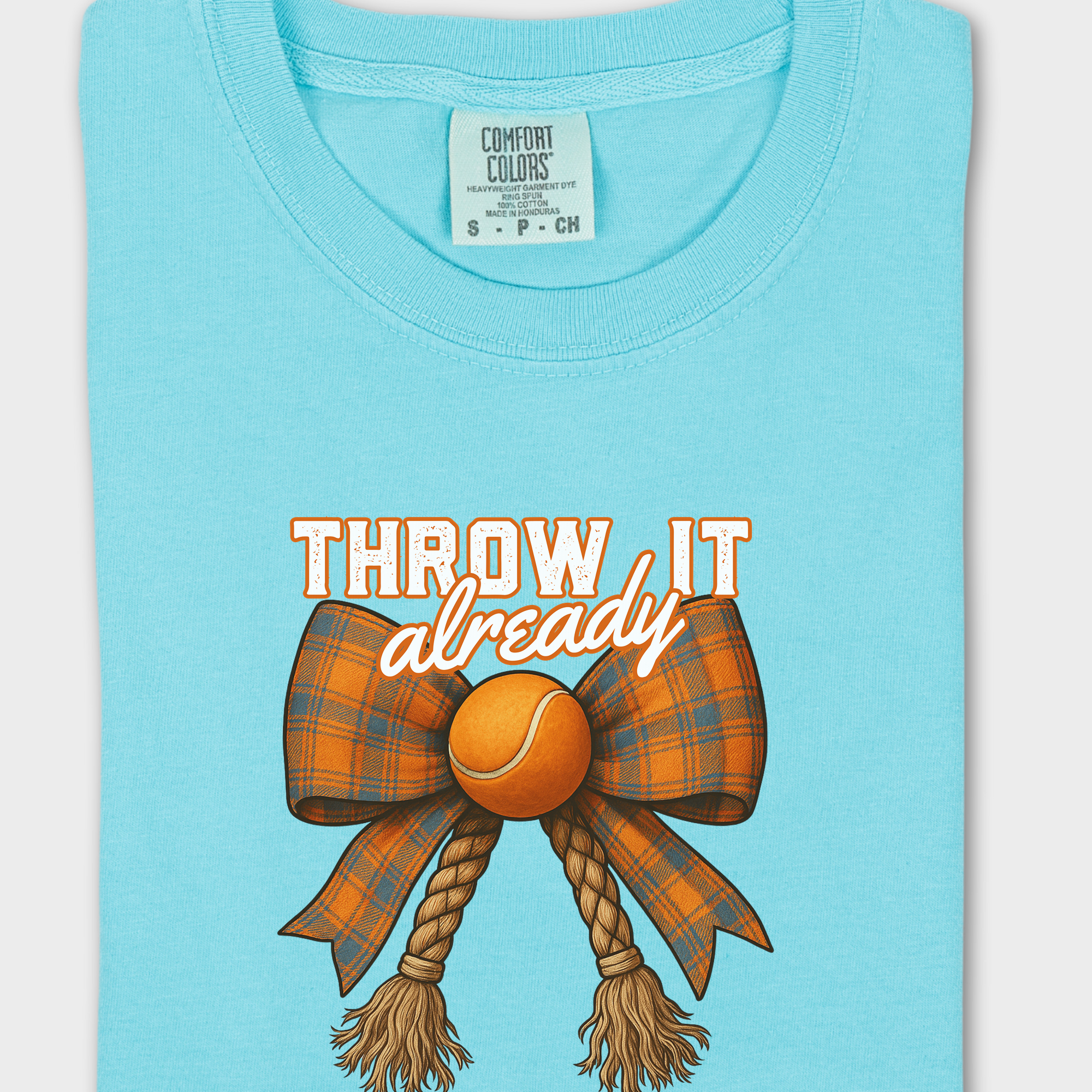 Western Throw It Already Dog Chew Toy Bow Dog Bow Comfort Colors T-Shirt in Lagoon Blue-Fetch N Found