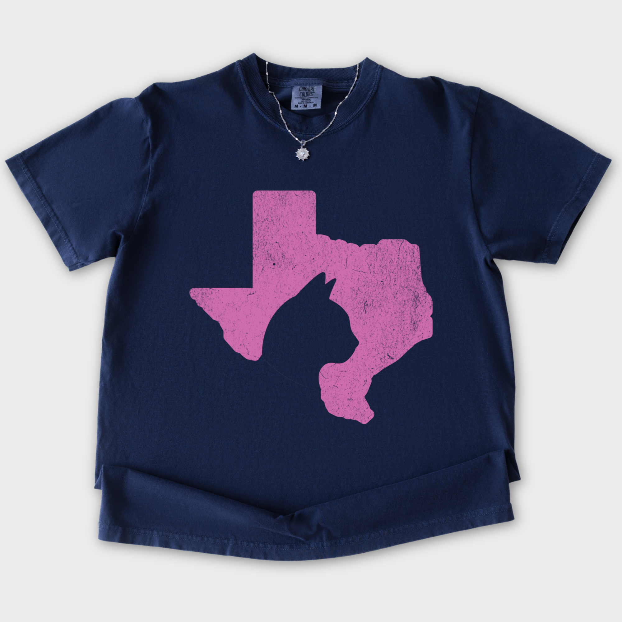 Minimalist Texas State Cat Lover Cat Graphic Comfort Colors T-Shirt in True Navy-T-Shirt-True Navy-S-Fetch N Found