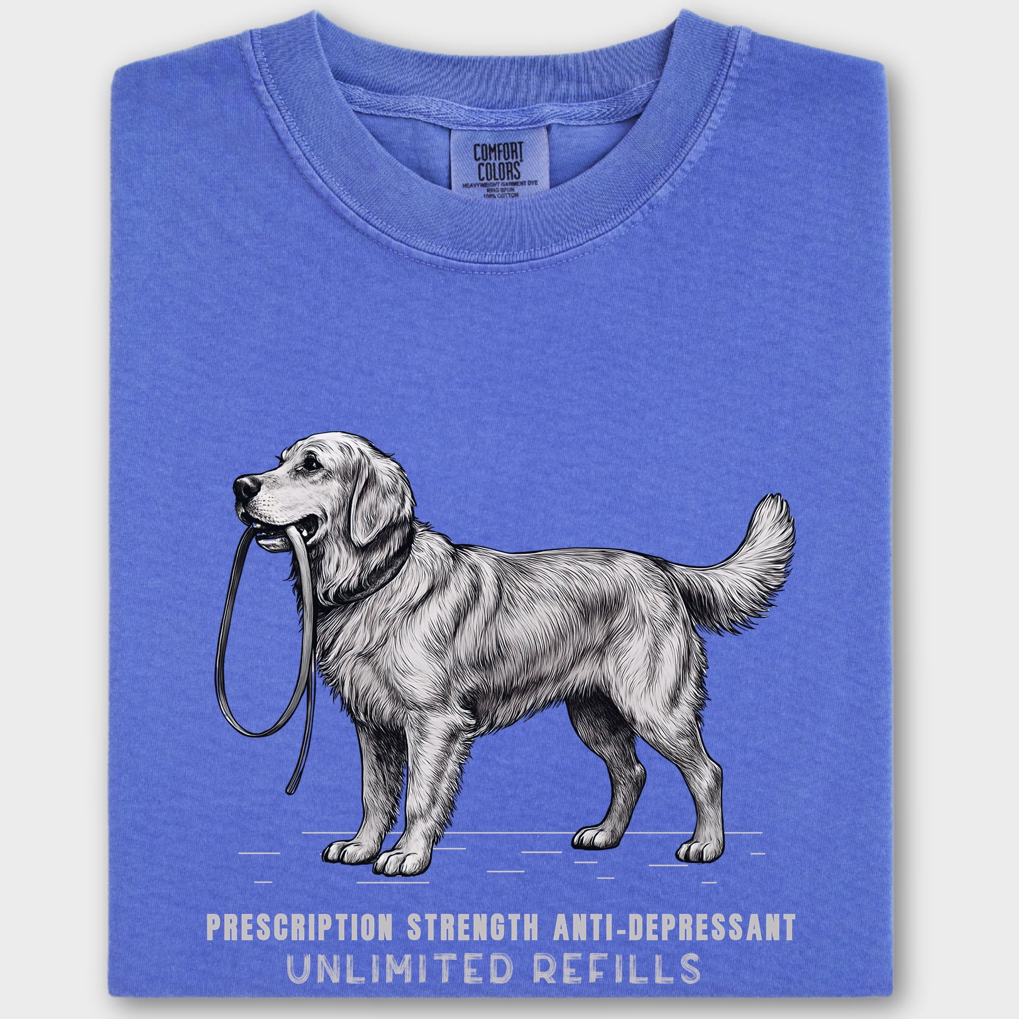 Vintage Dog Walking Is Prescription Strength Anti Depressant with Unllimited Refills Dog Graphic Comfort Colors T-Shirt in Flo Blue-T-Shirt-Flo Blue-Fetch N Found