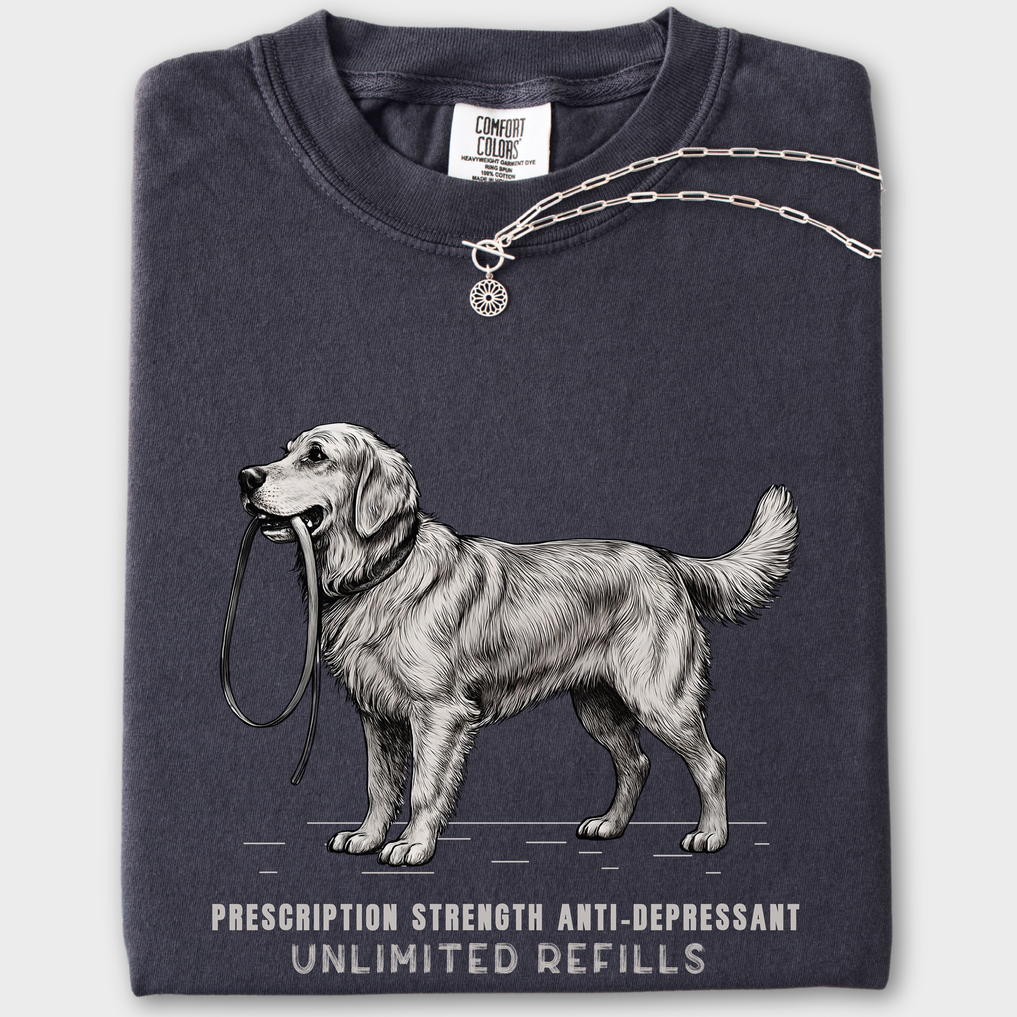 Vintage Dog Walking Is Prescription Strength Anti Depressant with Unllimited Refills Dog Graphic Comfort Colors T-Shirt in Graphite-T-Shirt-Graphite-Fetch N Found