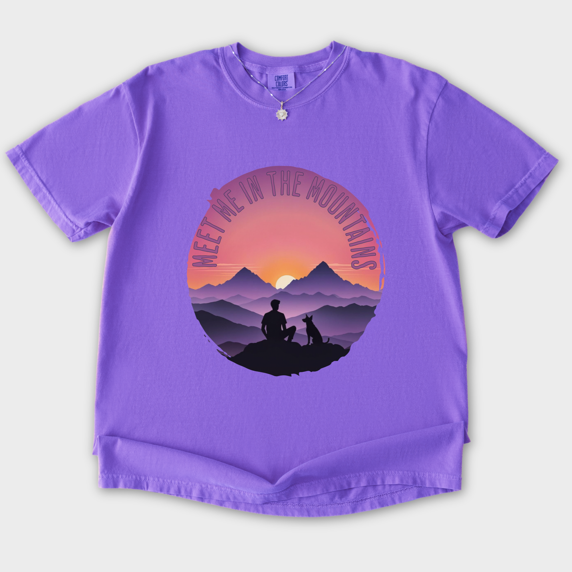 Retro Meet Me In The Mountains Dog Graphic Comfort Colors T-Shirt in Violet