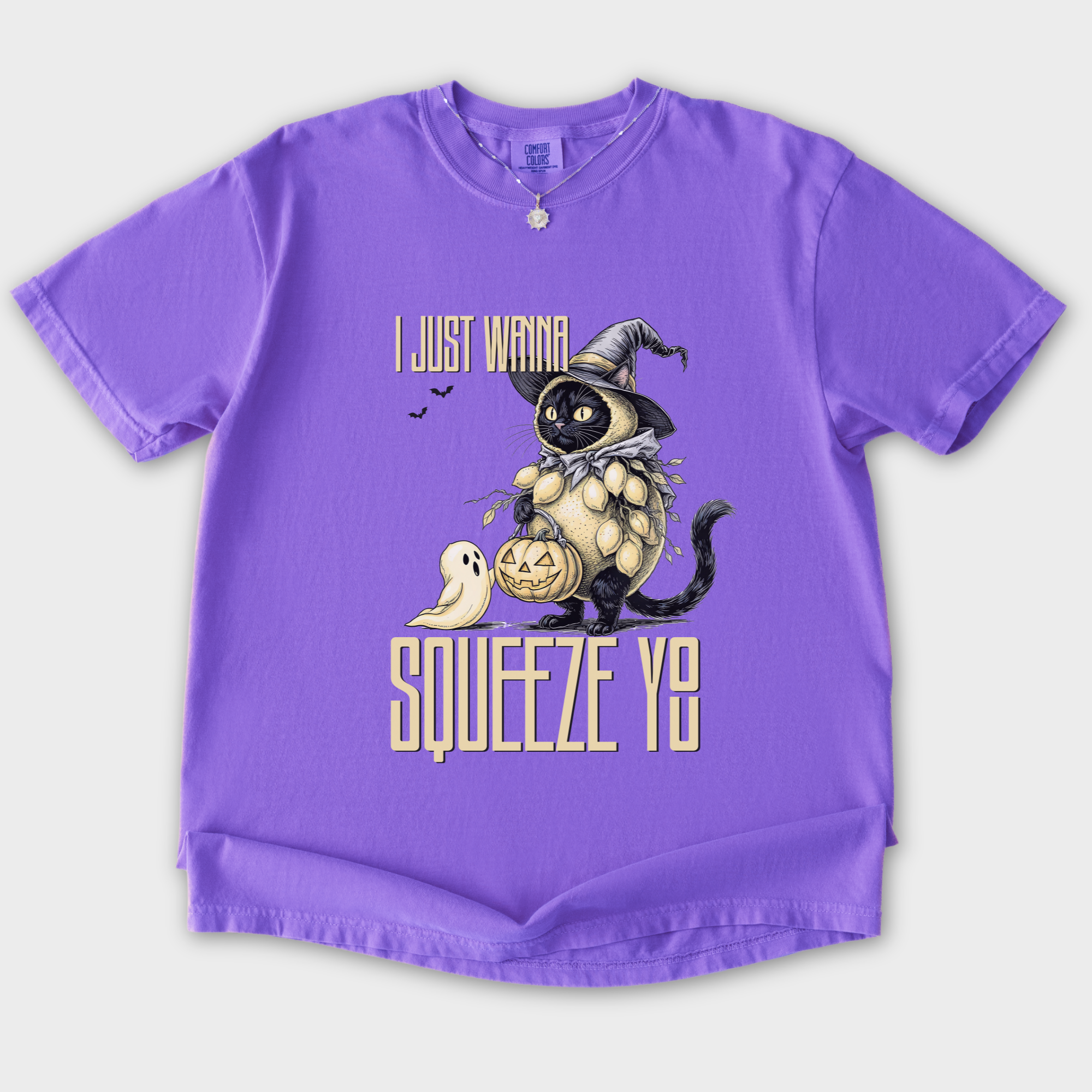 Line Art I Just Wanna Squeeze You Lemon Trick-or-Treater Cat Graphic Comfort Colors T-Shirt in Violet-T-Shirt-Violet-S-Fetch N Found