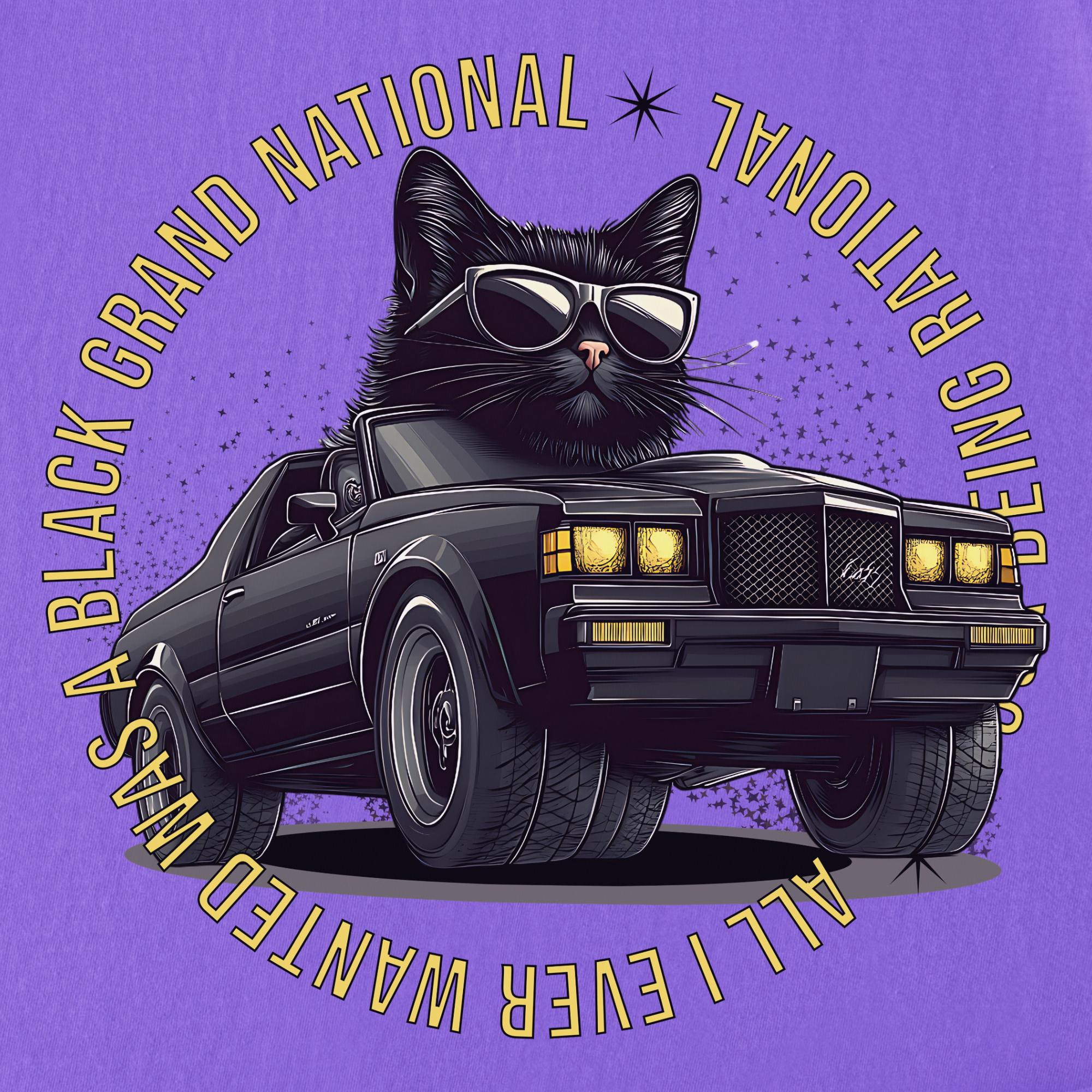 Retro Cute Cat Graphic Black Grand National T-Shirt in Violet
