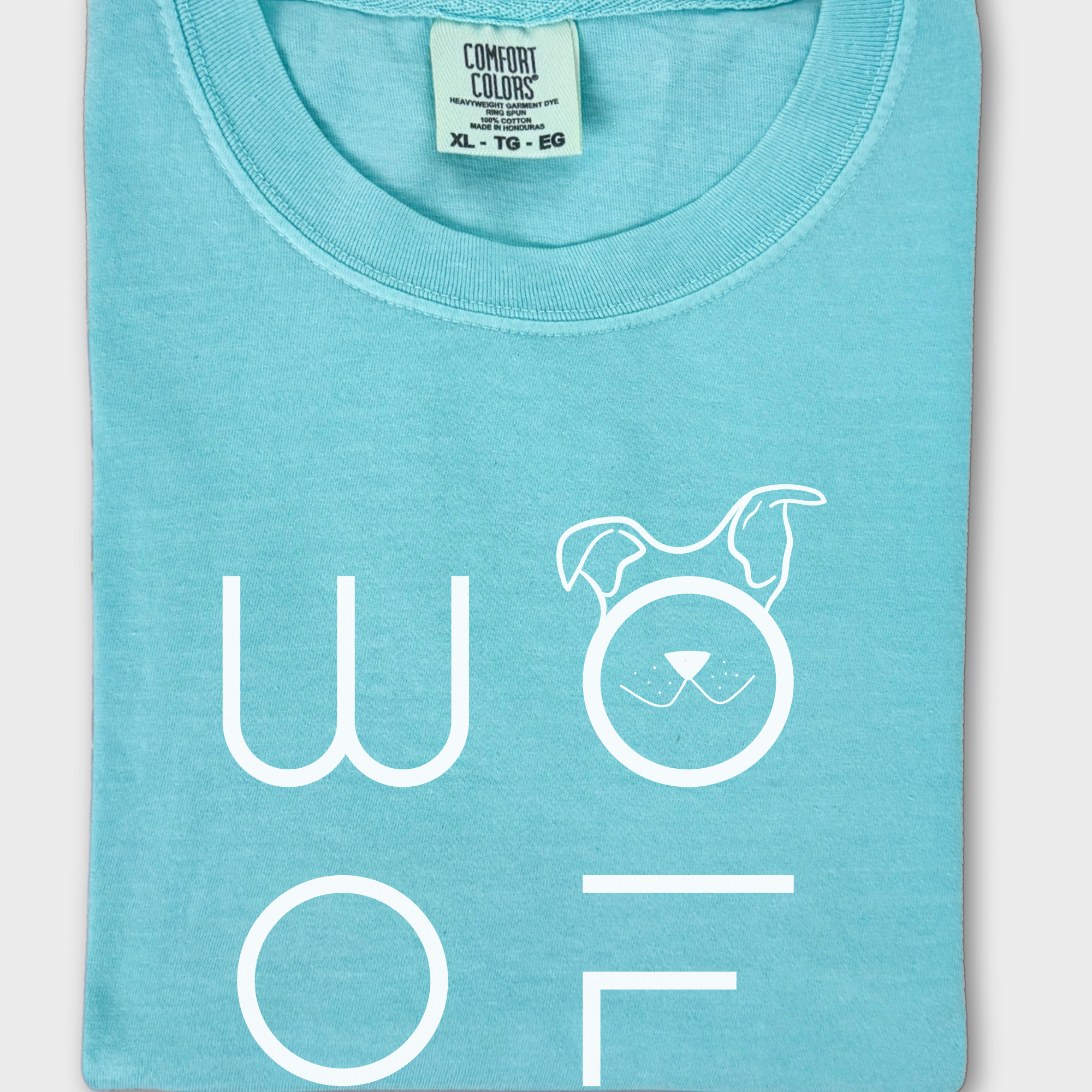 Minimalist WOOF Modern Text Design Dog Text Comfort Colors T-Shirt in Chalky Mint-Fetch N Found