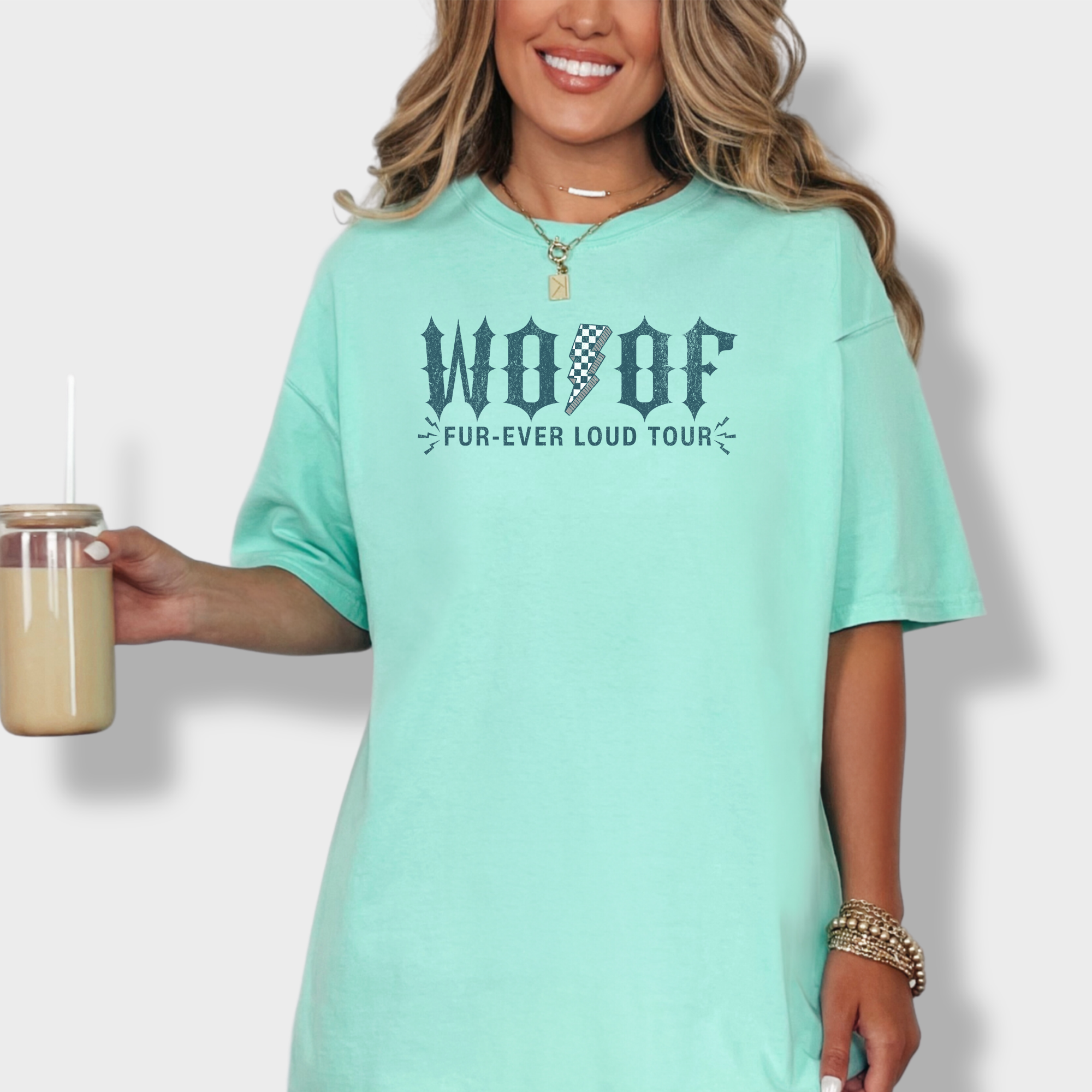 Artistic WOOF FurEver Loud Tour Dog Graphic Comfort Colors T-Shirt in Island Reef-T-Shirt-Island Reef-Fetch N Found