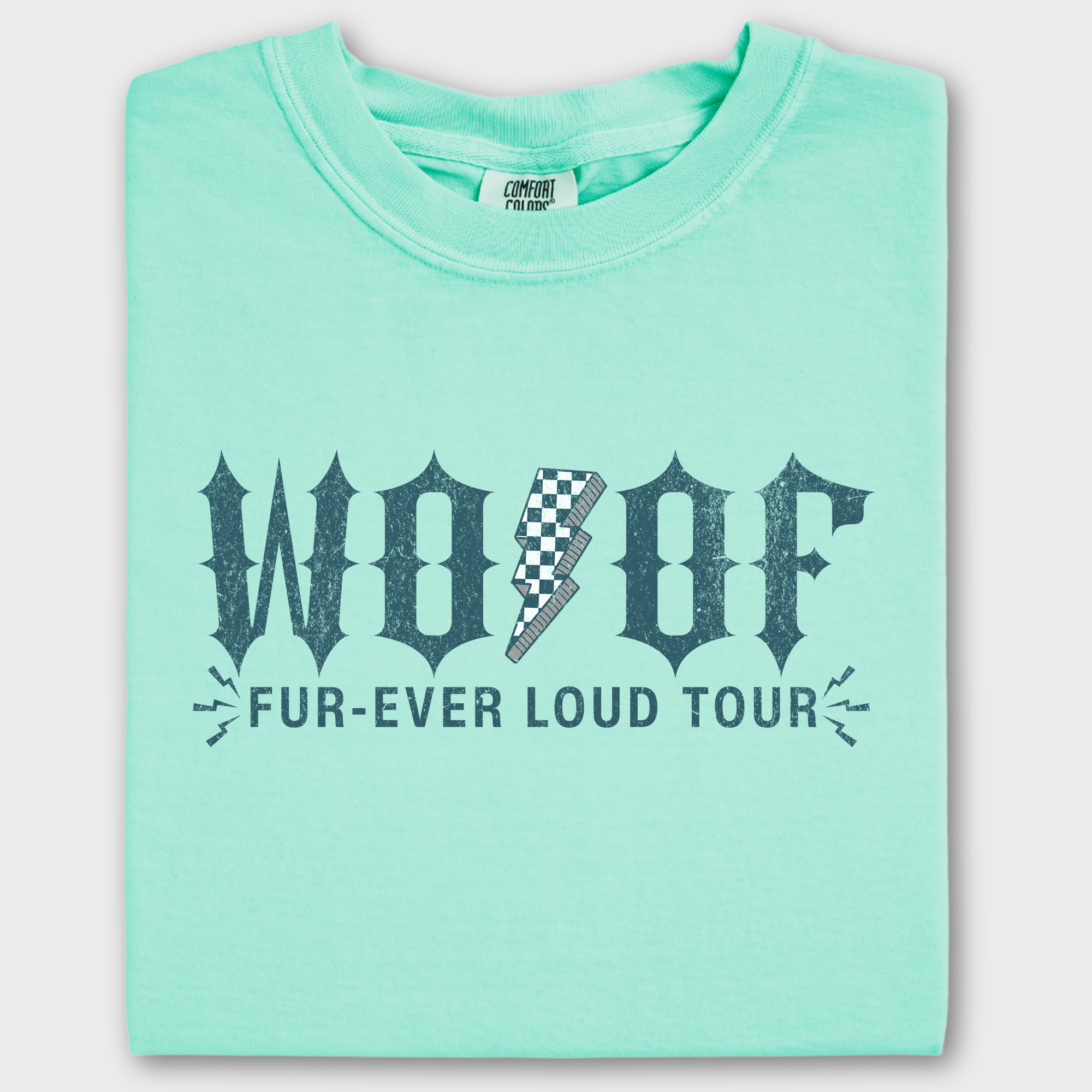 Artistic WOOF FurEver Loud Tour Dog Graphic Comfort Colors T-Shirt in Island Reef-T-Shirt-Island Reef-Fetch N Found