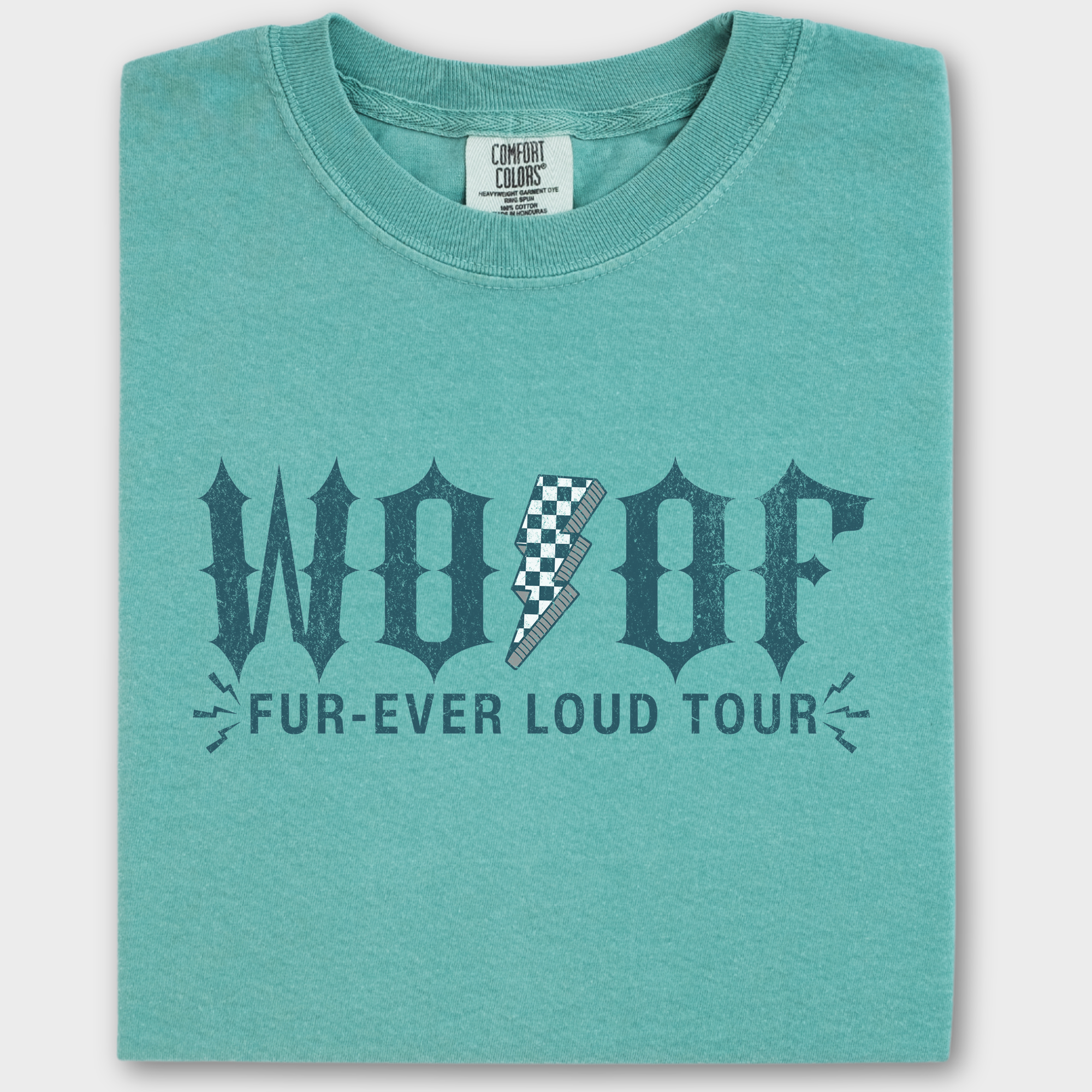 Artistic WOOF FurEver Loud Tour Dog Graphic Comfort Colors T-Shirt in Seafoam-T-Shirt-Seafoam-Fetch N Found