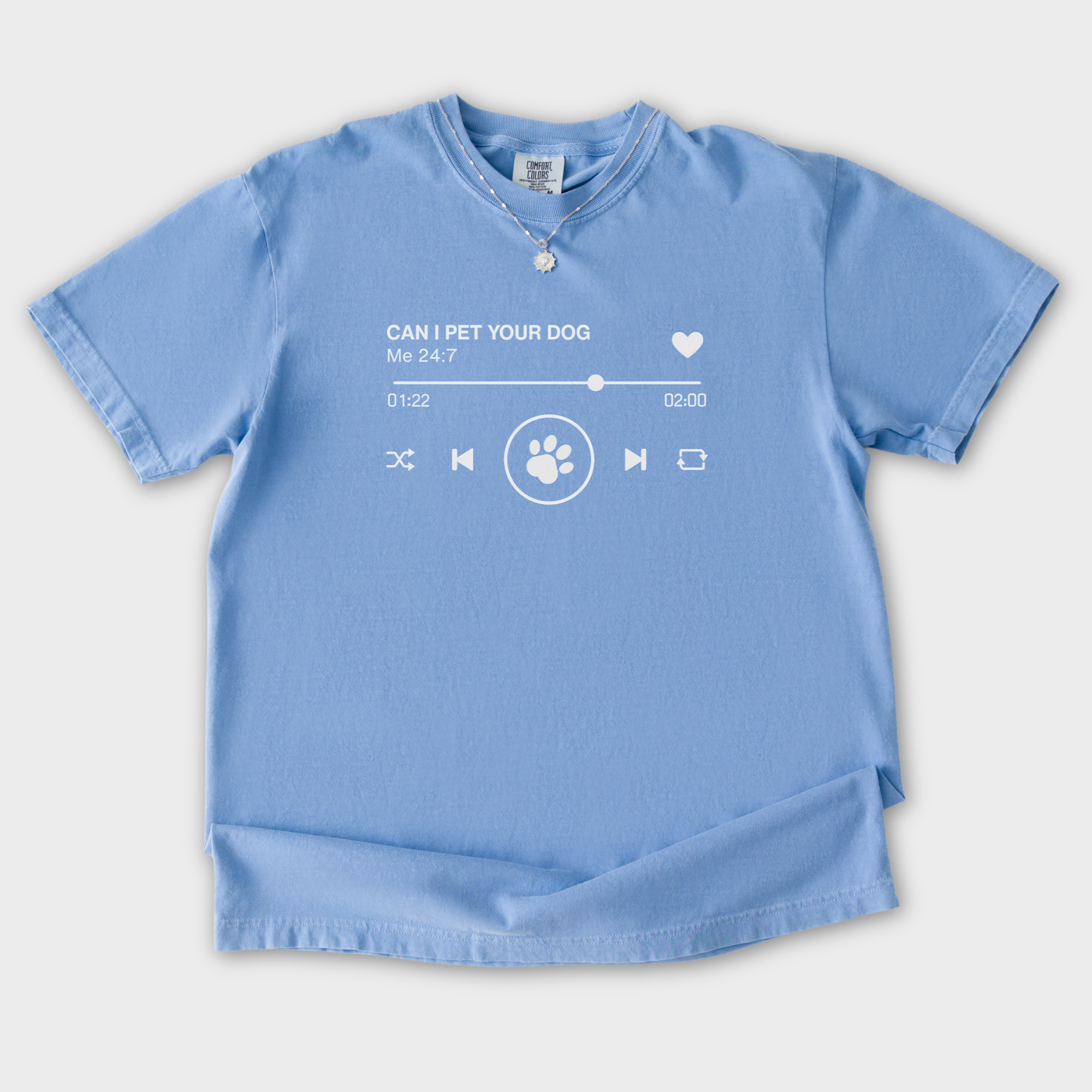 Minimalist Can I Pet Your Dog Digital Player Dog Graphic Comfort Colors T-Shirt in Washed Denim-T-Shirt-Washed Denim-S-Fetch N Found