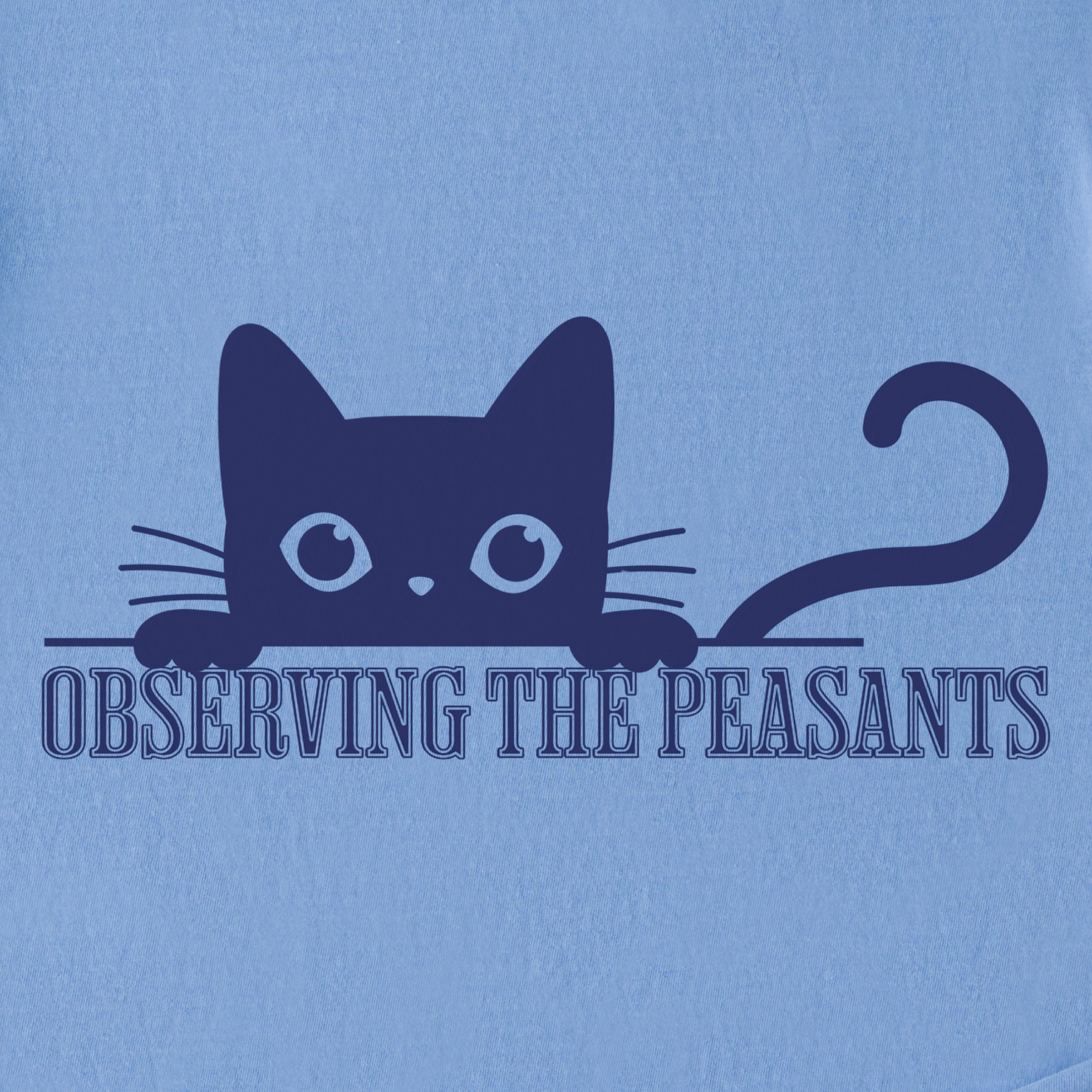 Minimalist Observing the Peasants Cat Graphic Comfort Colors T-Shirt in Washed Denim-T-Shirt-Fetch N Found