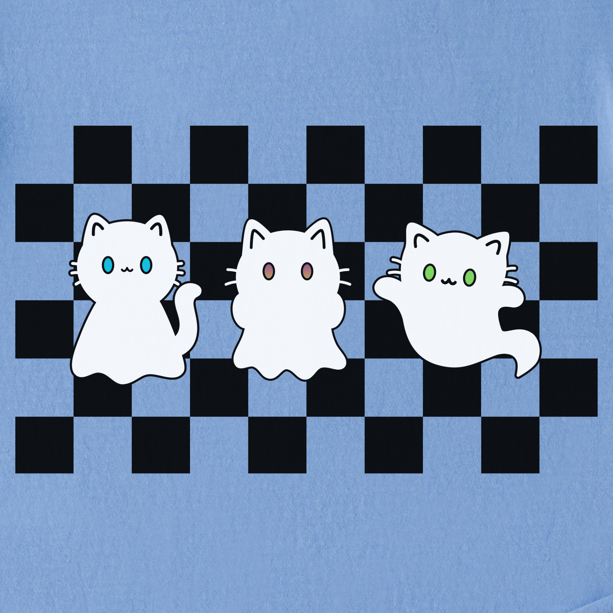 Minimalist Friendly Cat Ghosts Cat Graphic Comfort Colors T-Shirt in Washed Denim-T-Shirt-Fetch N Found