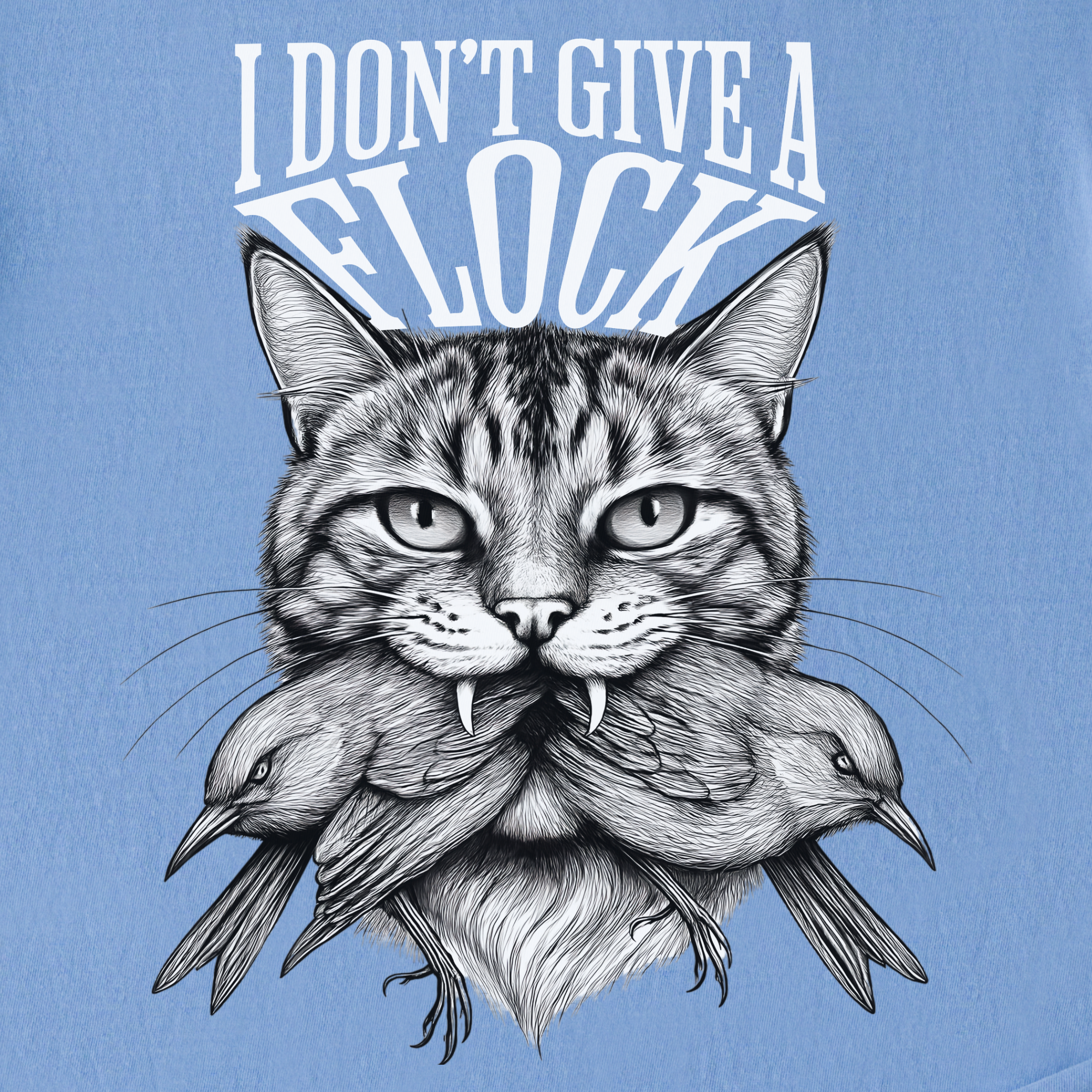 Minimalist I Dont Give a Flock Pray for My Owner Cat Graphic Comfort Colors T-Shirt in Washed Denim-T-Shirt-Fetch N Found