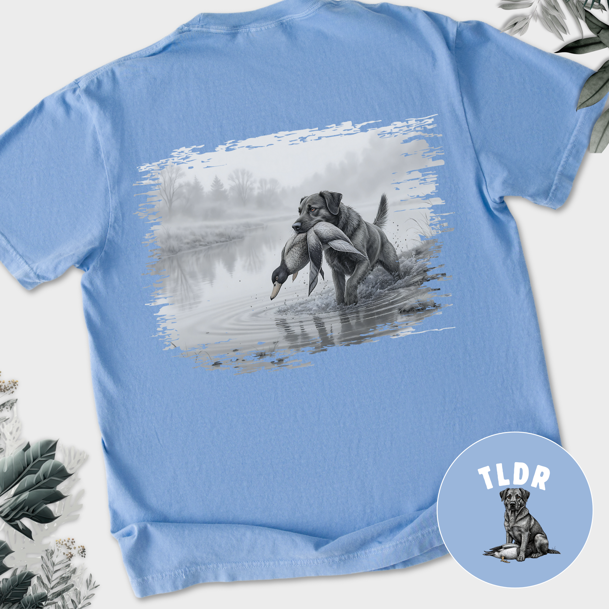 Line Art Too Long Didnt Read TLDR Dog Plus Duck Dog Graphic Comfort Colors T-Shirt in Washed Denim-T-Shirt-Washed Denim-Fetch N Found