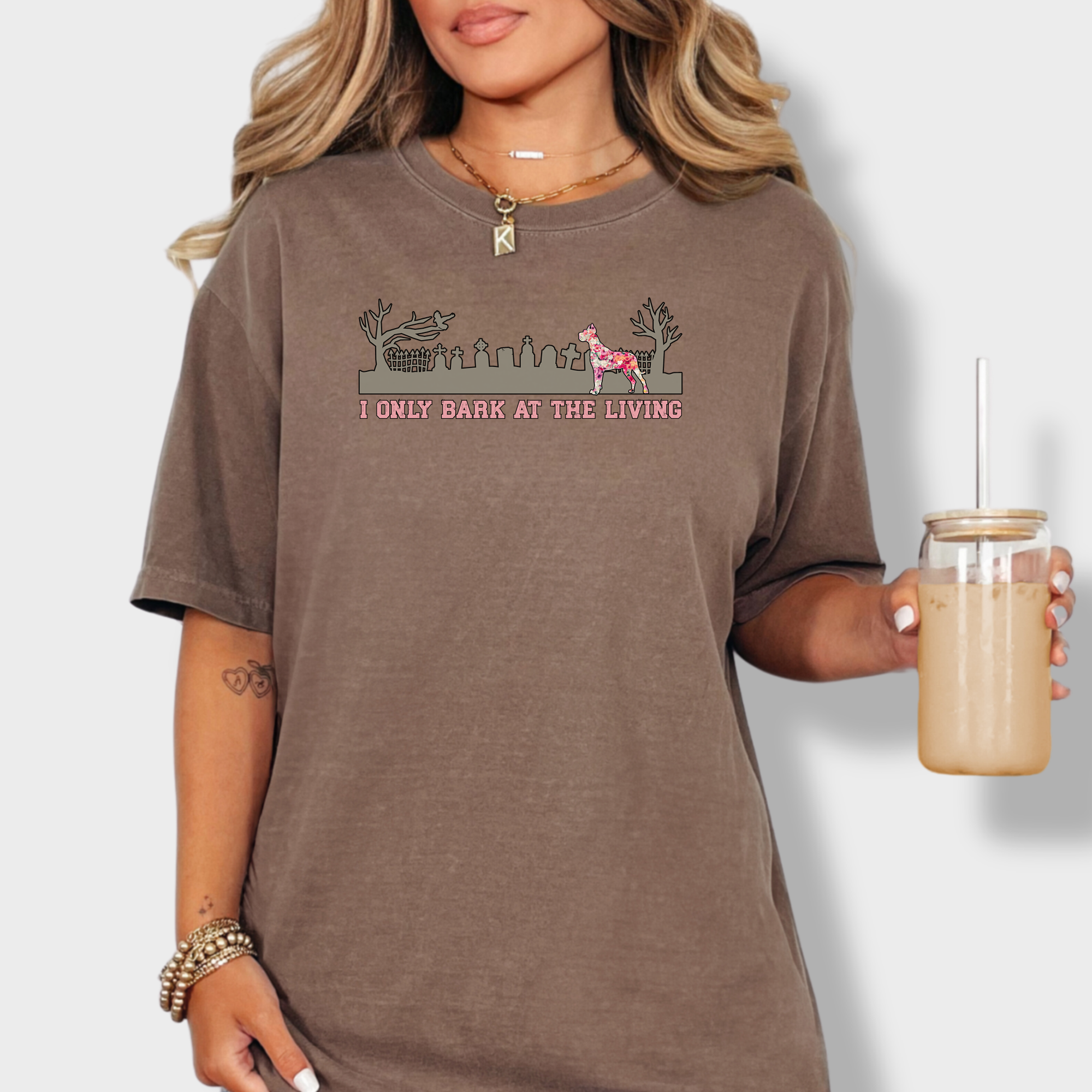 Artistic I only Bark at the Living Dog Graphic Comfort Colors T-Shirt in Espresso-Fetch N Found