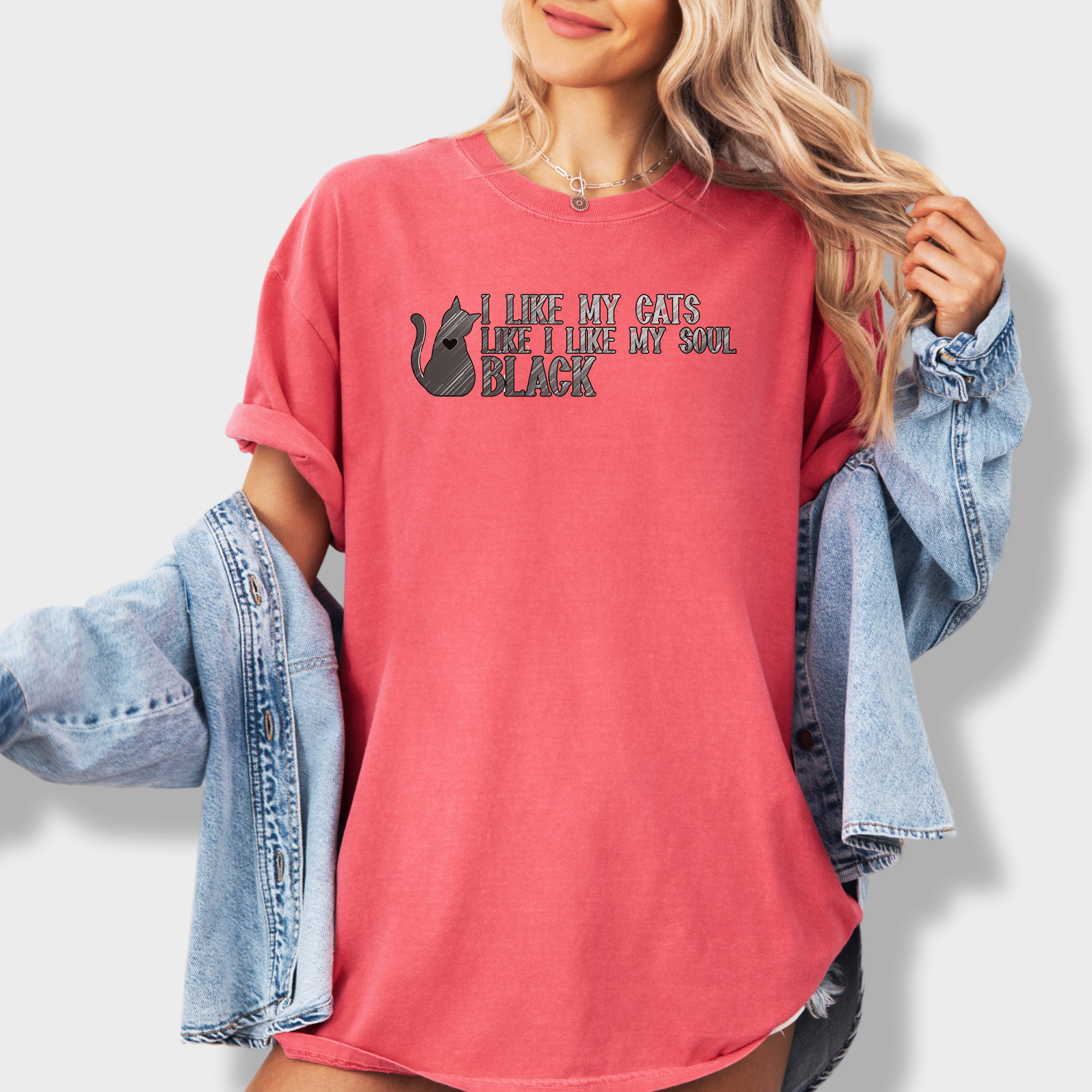Retro I like my pets like I like my soul Cat Text Comfort Colors T-Shirt in Watermelon-Fetch N Found