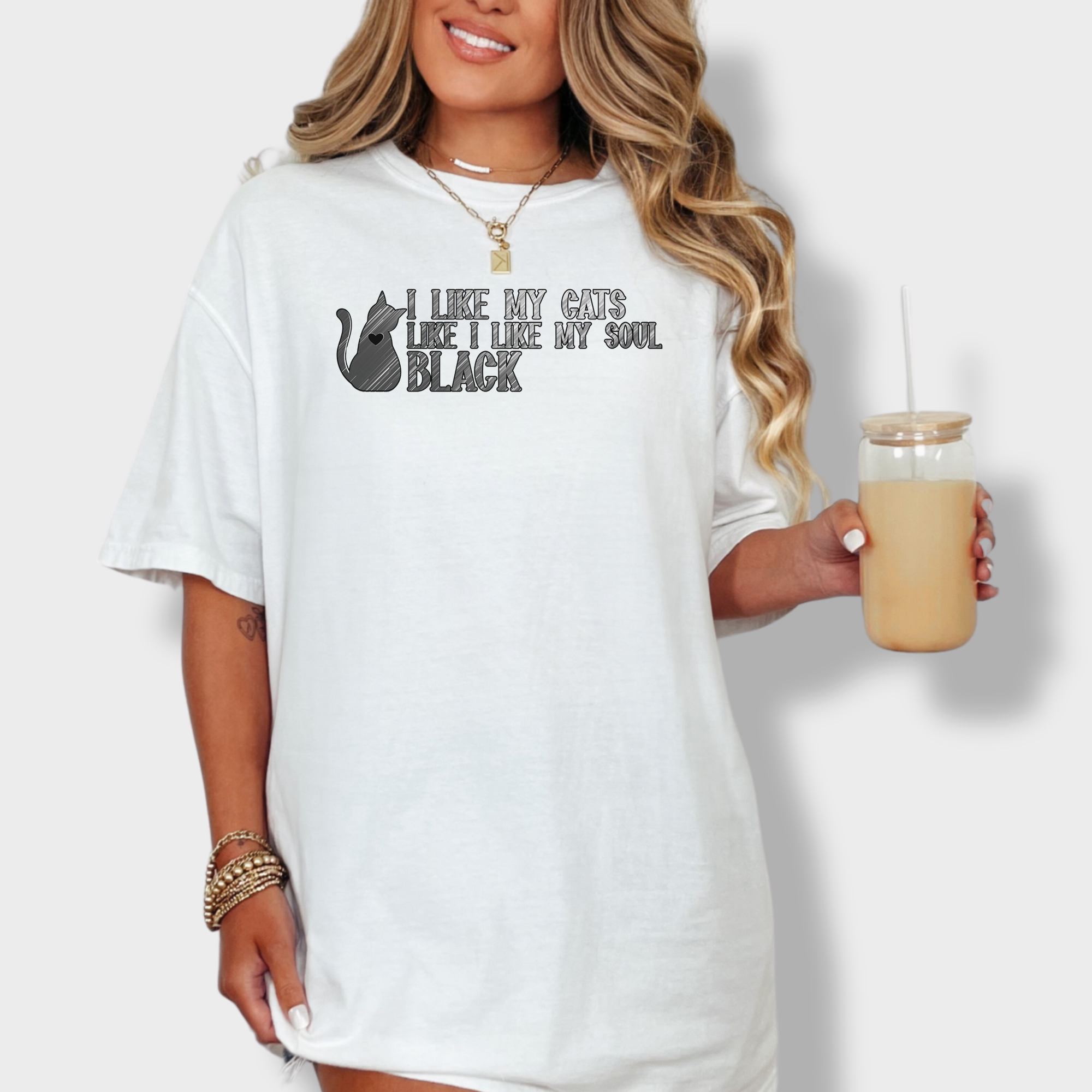 Retro I like my pets like I like my soul Cat Text Comfort Colors T-Shirt in White-Fetch N Found