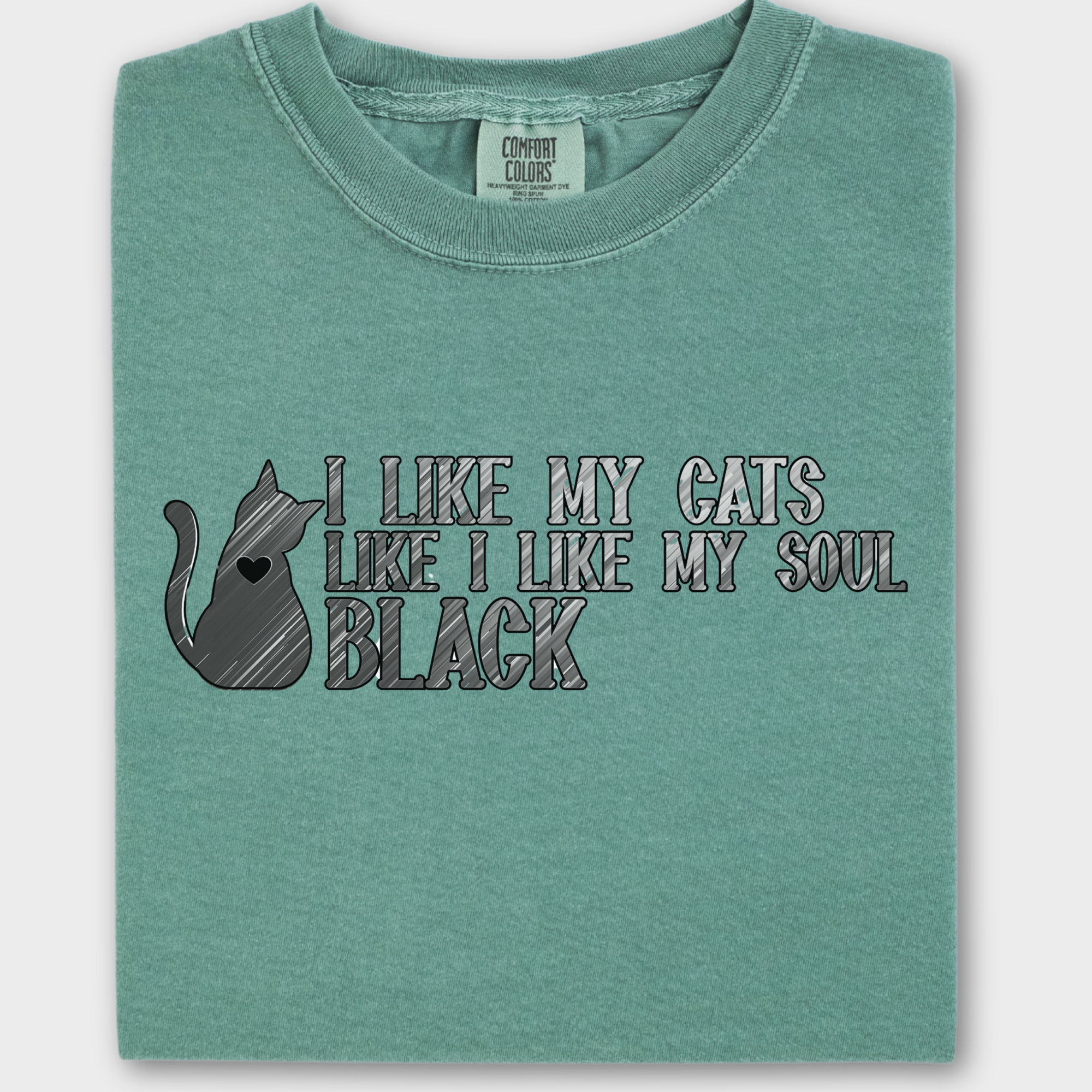 Retro I like my pets like I like my soul Cat Text Comfort Colors T-Shirt in Light Green-Fetch N Found