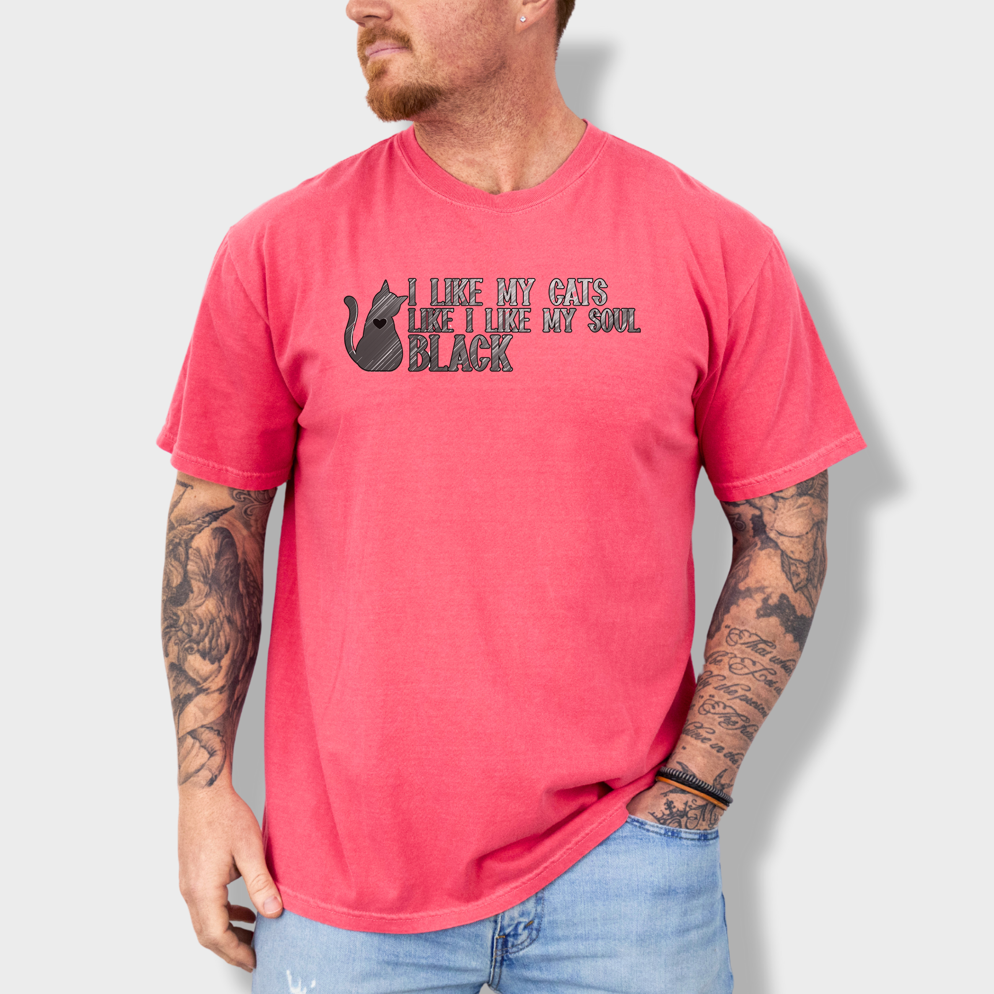 Retro I like my pets like I like my soul Cat Text Comfort Colors T-Shirt in Watermelon-Fetch N Found