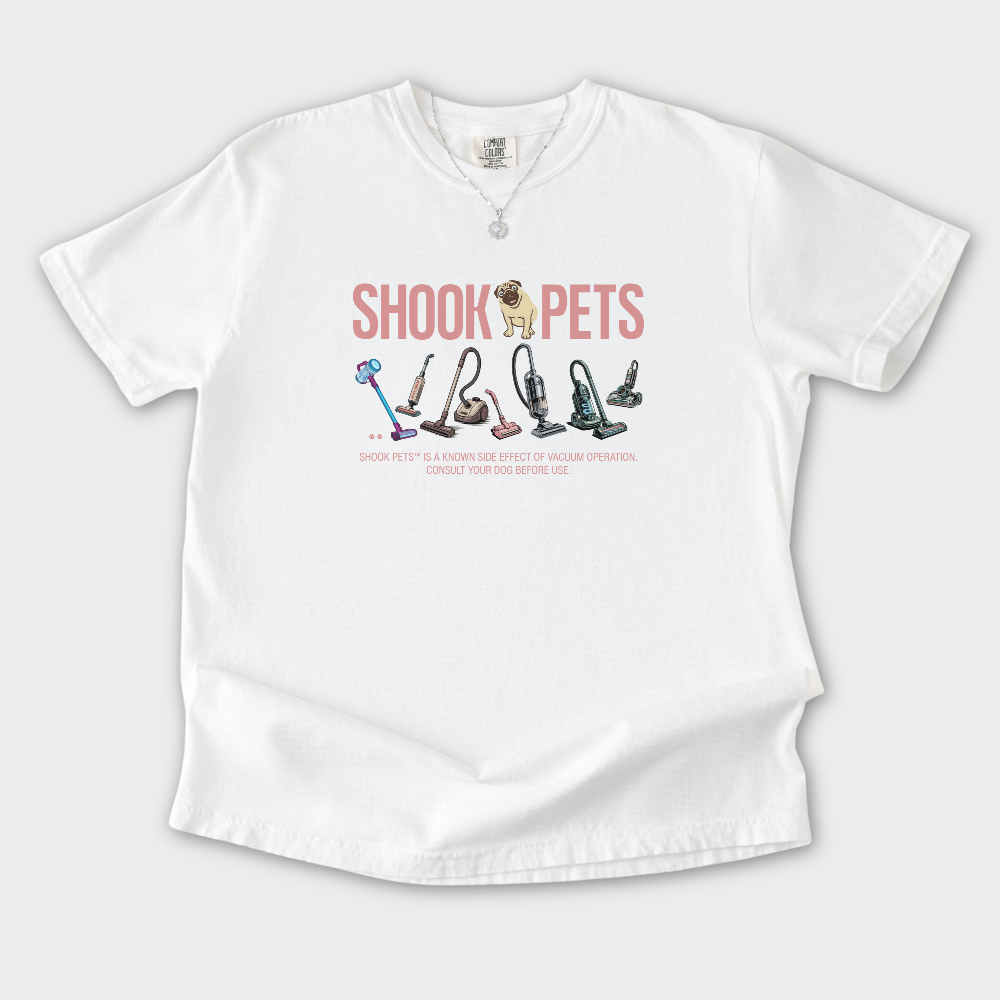 Retro Shook Pets Vacuum Wars Dog Graphic Comfort Colors T-Shirt in White