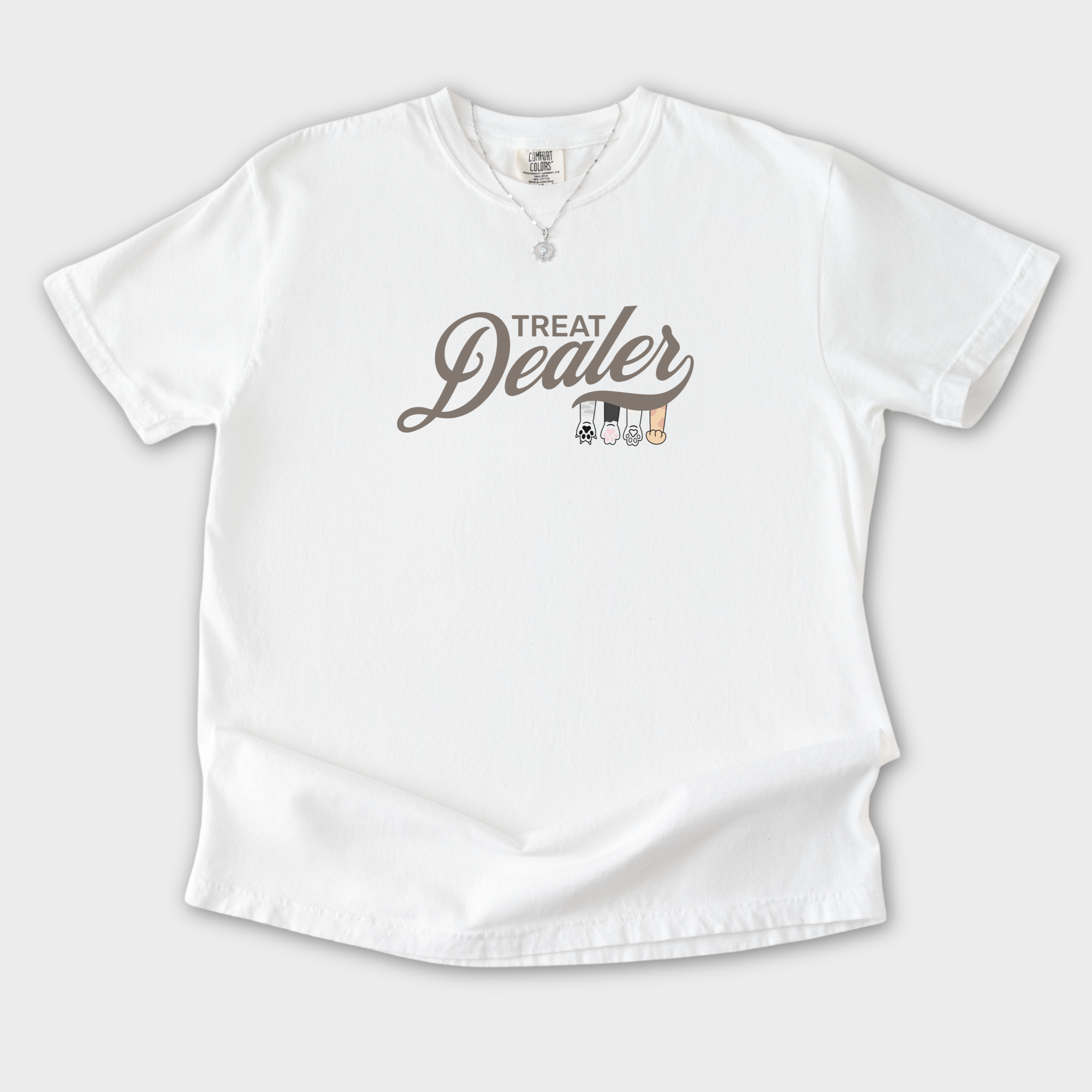 Retro Cute Cat Treat Dealer Minimalist T-Shirt in White