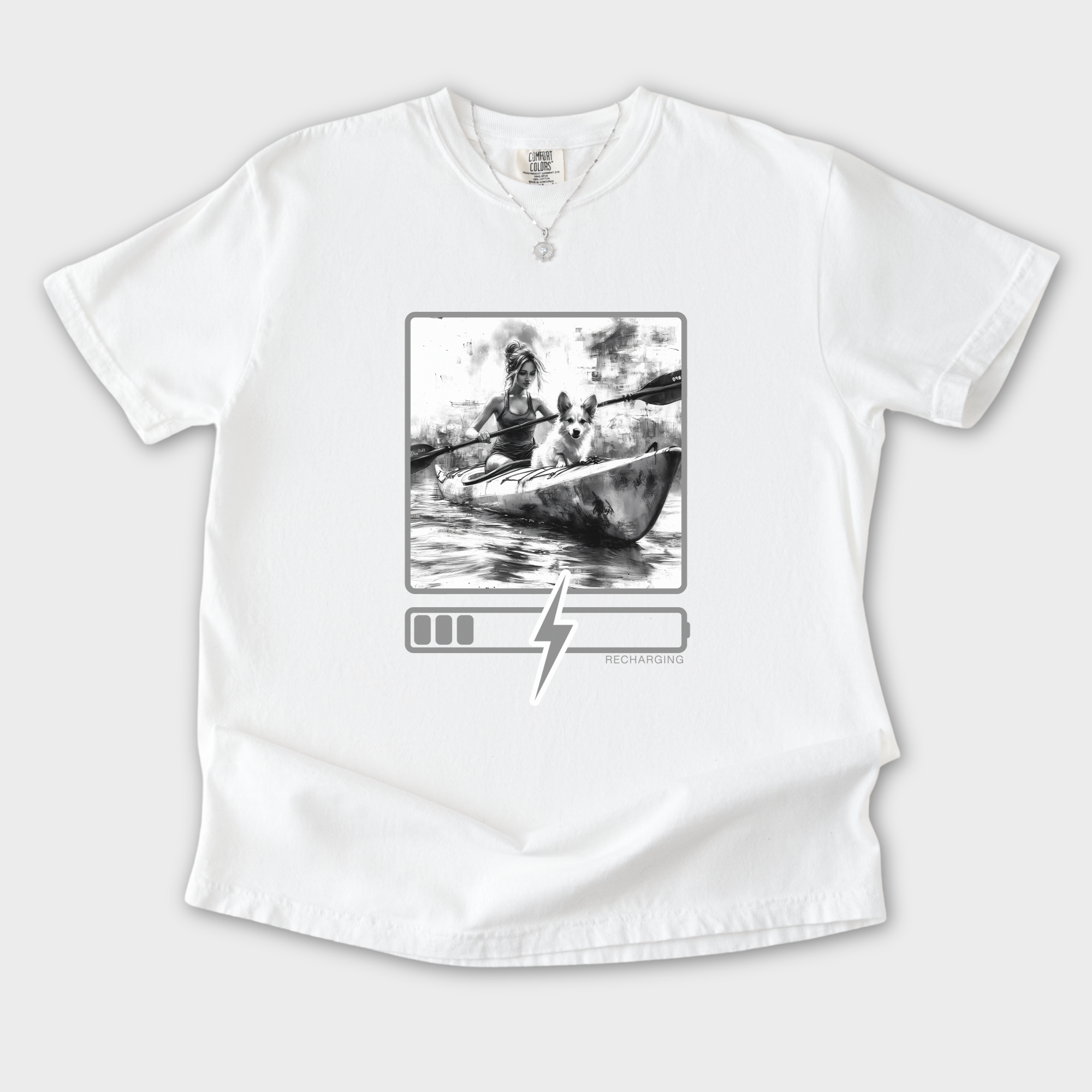 Artistic Recharging Dog Graphic Comfort Colors T-Shirt in White