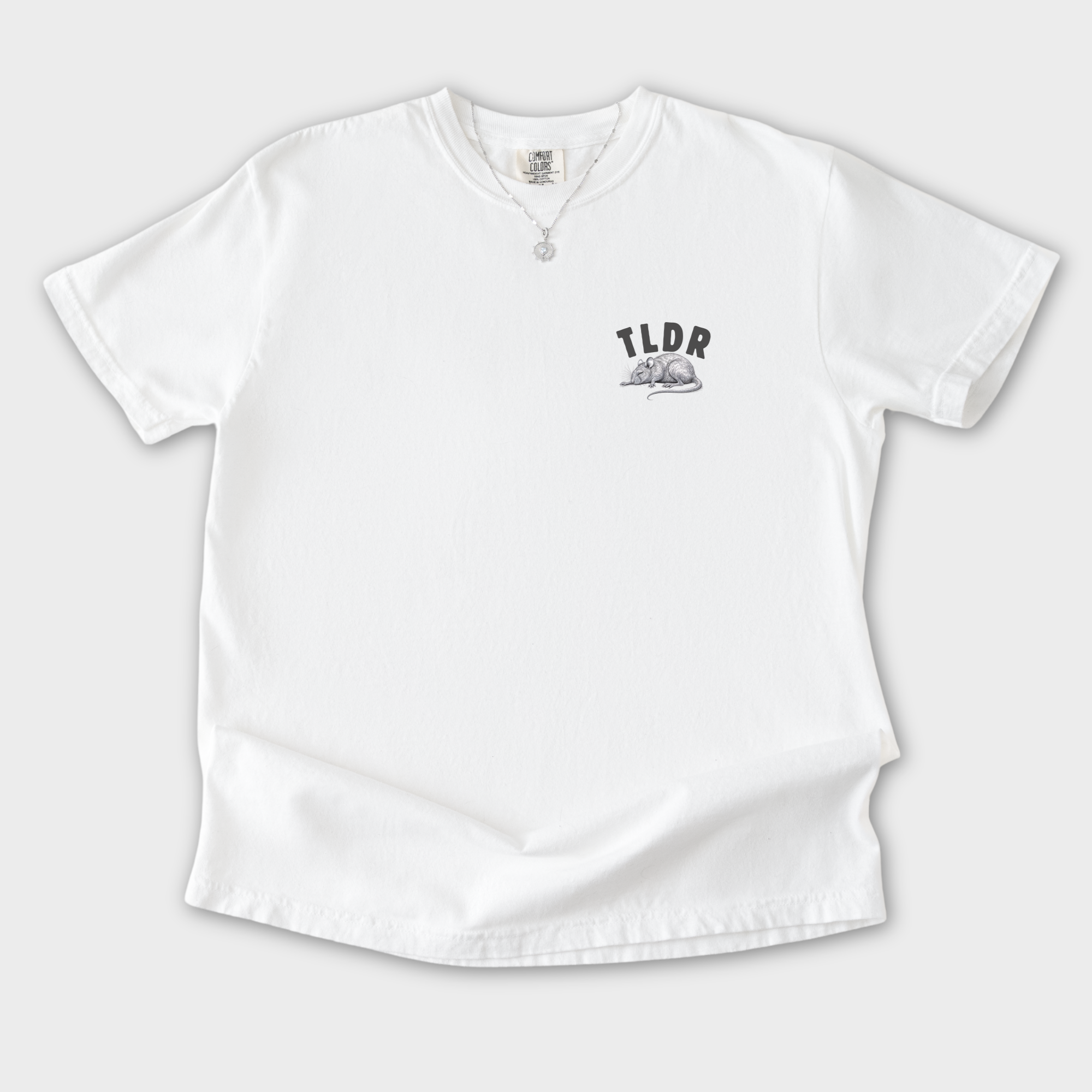 Line Art Too Long Didnt Read TLDR Cat plus Mouse Cat Graphic Comfort Colors T-Shirt in White-T-Shirt-White-S-Fetch N Found