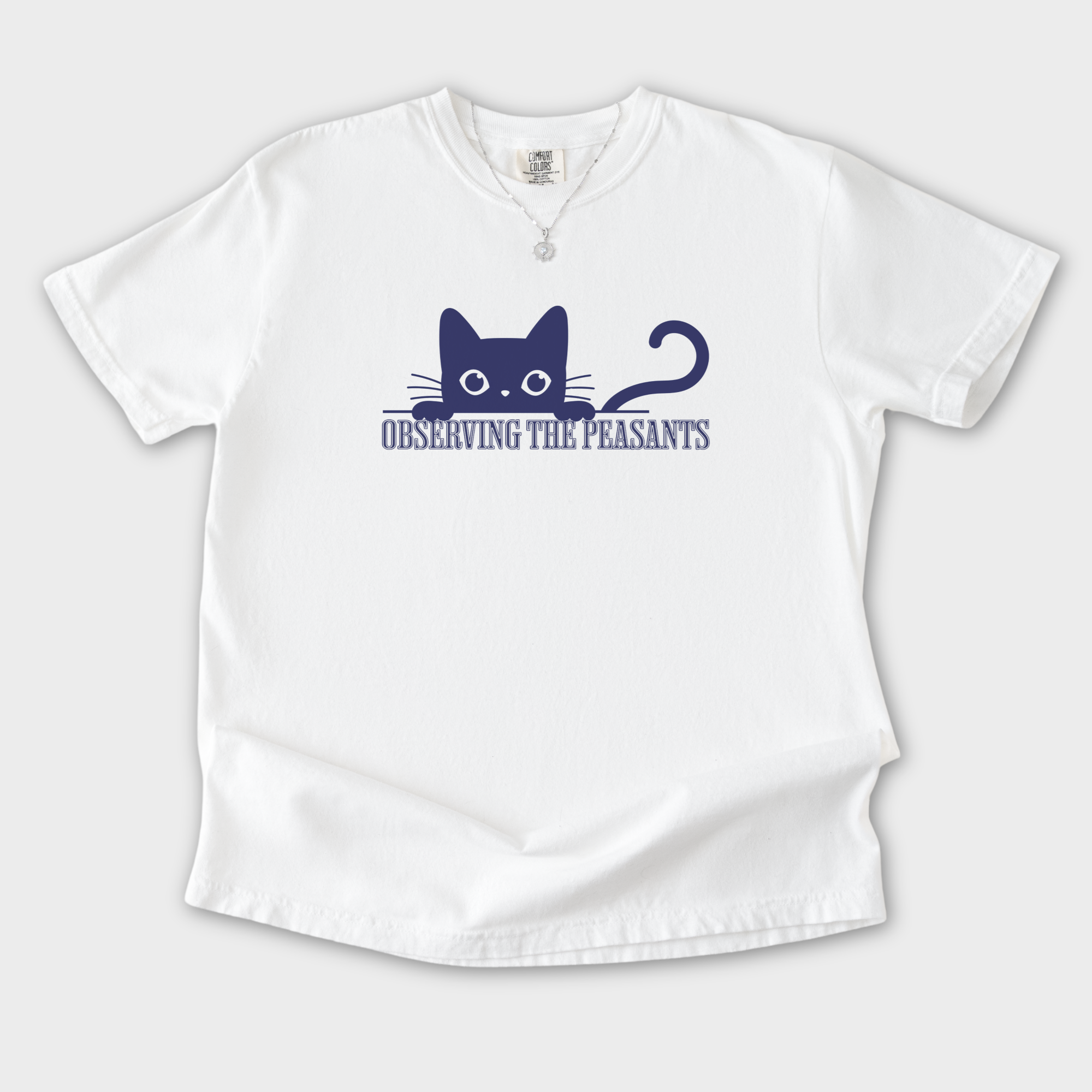 Minimalist Observing the Peasants Cat Graphic Comfort Colors T-Shirt in White-T-Shirt-White-S-Fetch N Found