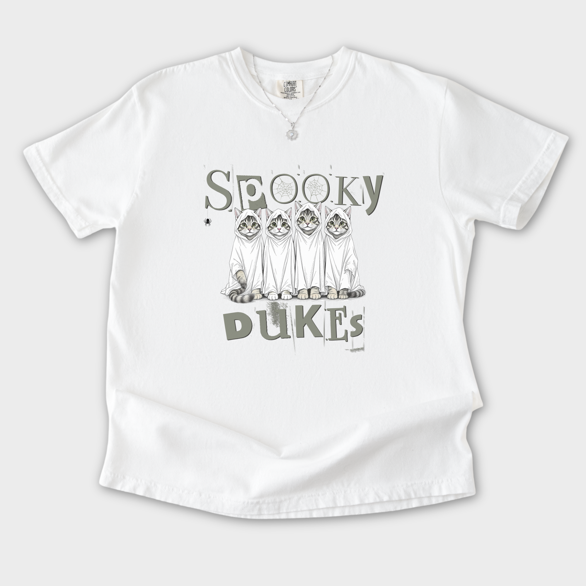 Vintage Spooky Dukes Trick-or-Treaters Cat Graphic Comfort Colors T-Shirt in White-T-Shirt-White-S-Fetch N Found