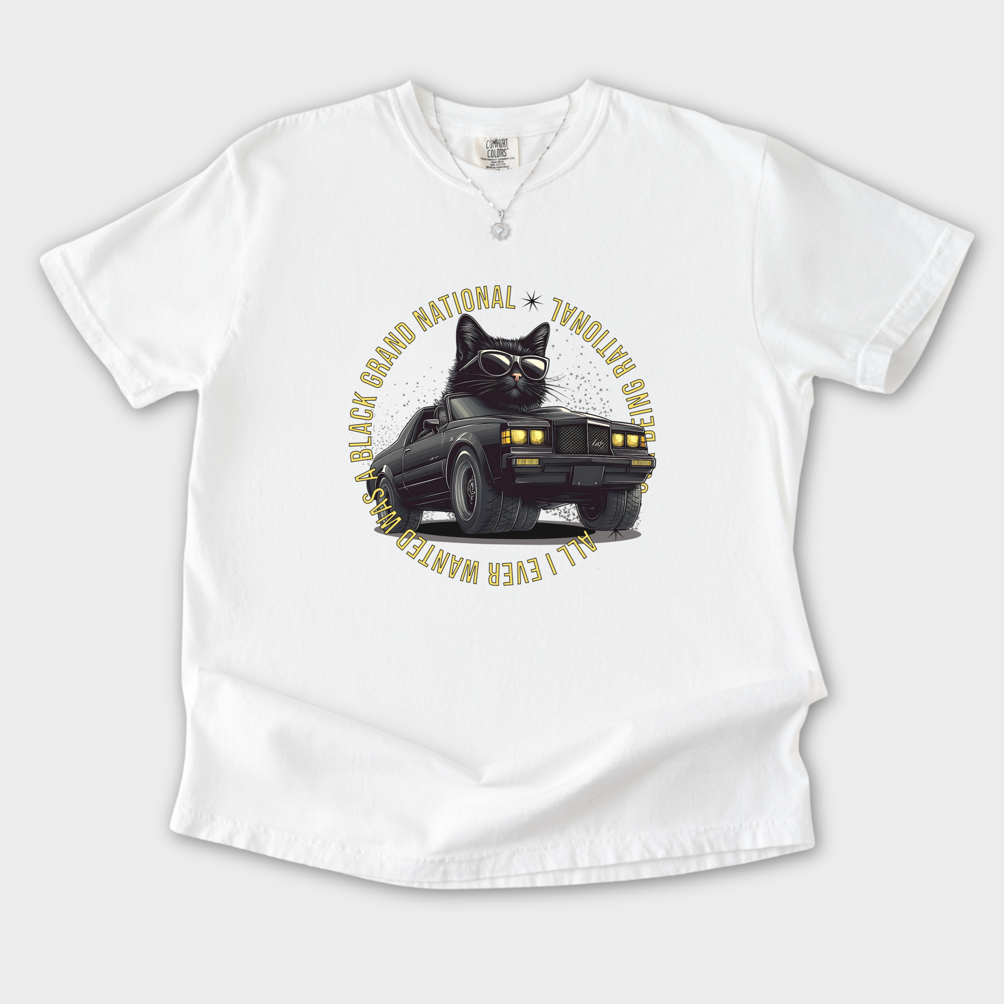 Retro Cute Cat Graphic Black Grand National T-Shirt in White