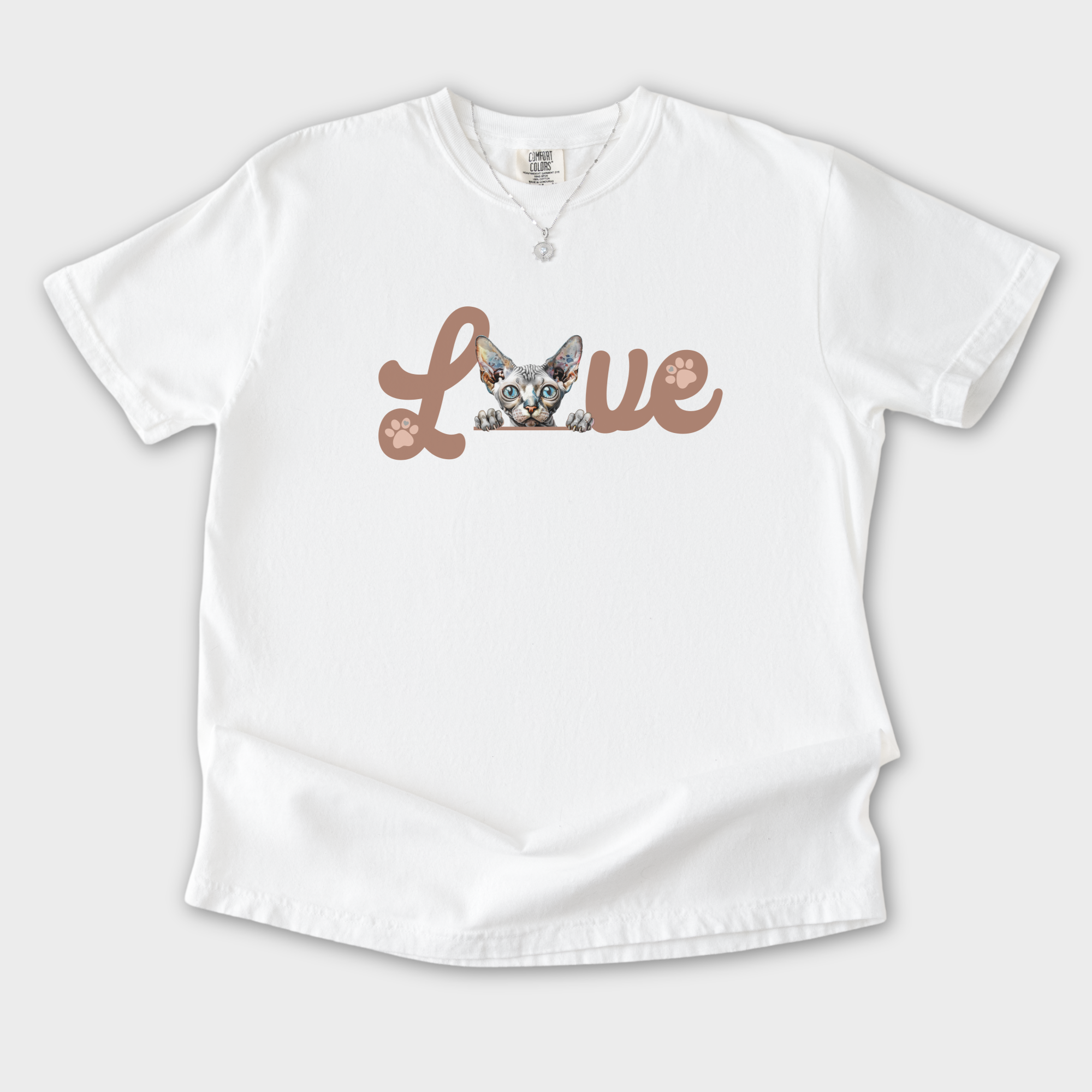 Retro Cute Sphynx L-O-V-E Cat Minimalist in White