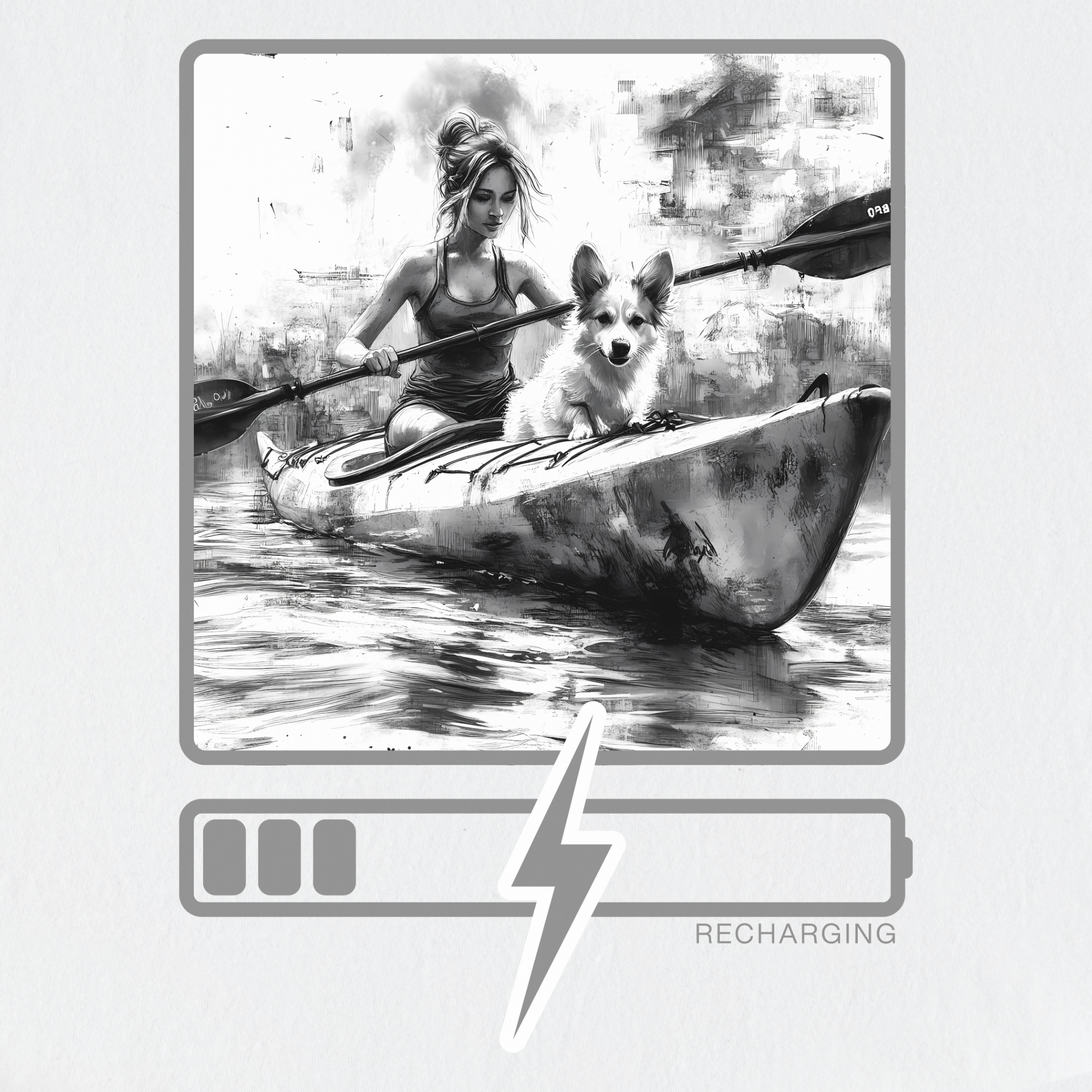 Artistic Recharging Dog Graphic Comfort Colors T-Shirt in White