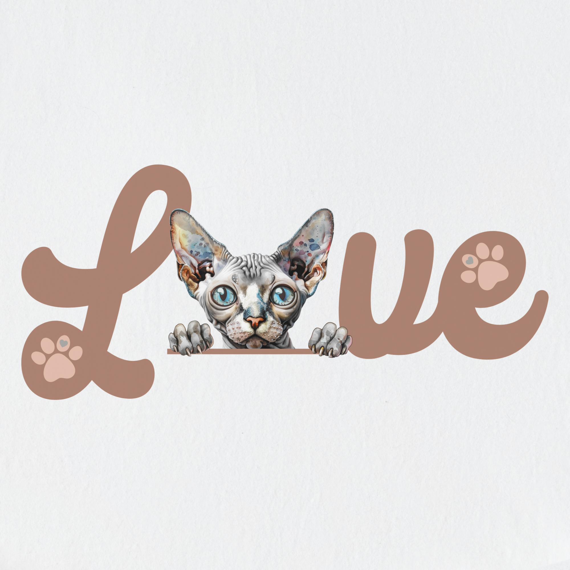 Retro Cute Sphynx L-O-V-E Cat Minimalist in White