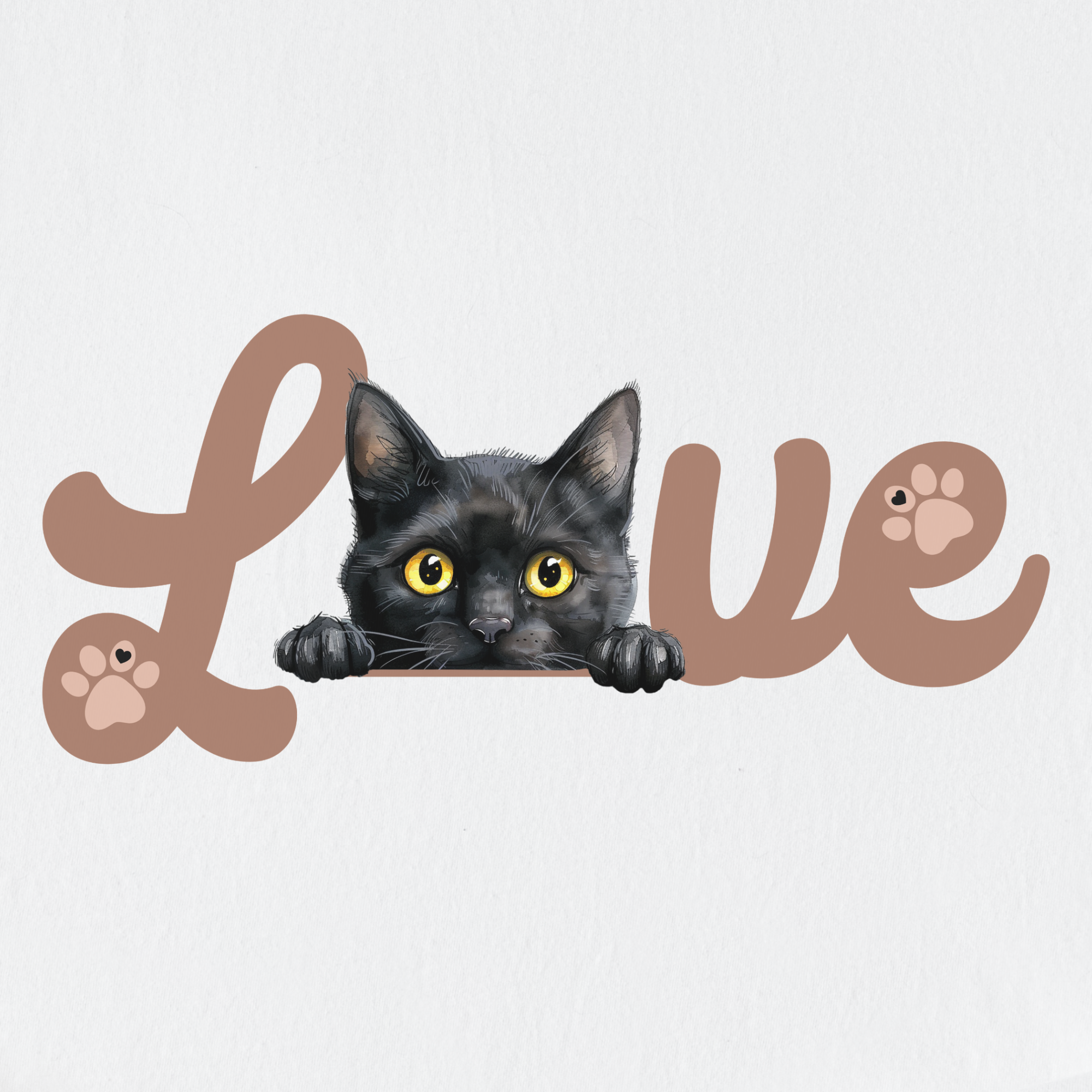 Retro Cute Black L-O-V-E Cat Minimalist in White