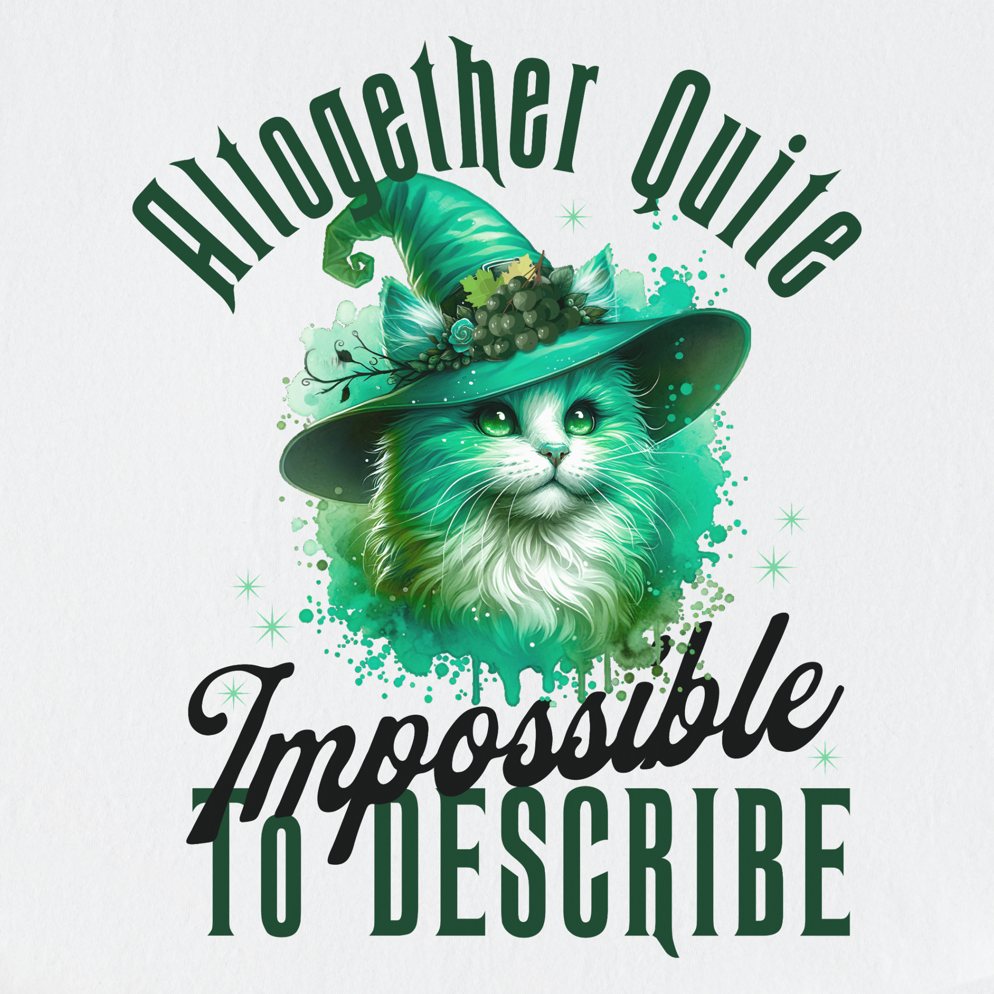 Retro Cute Cat Green Wicked Impossible to Describe Graphic T-Shirt in White