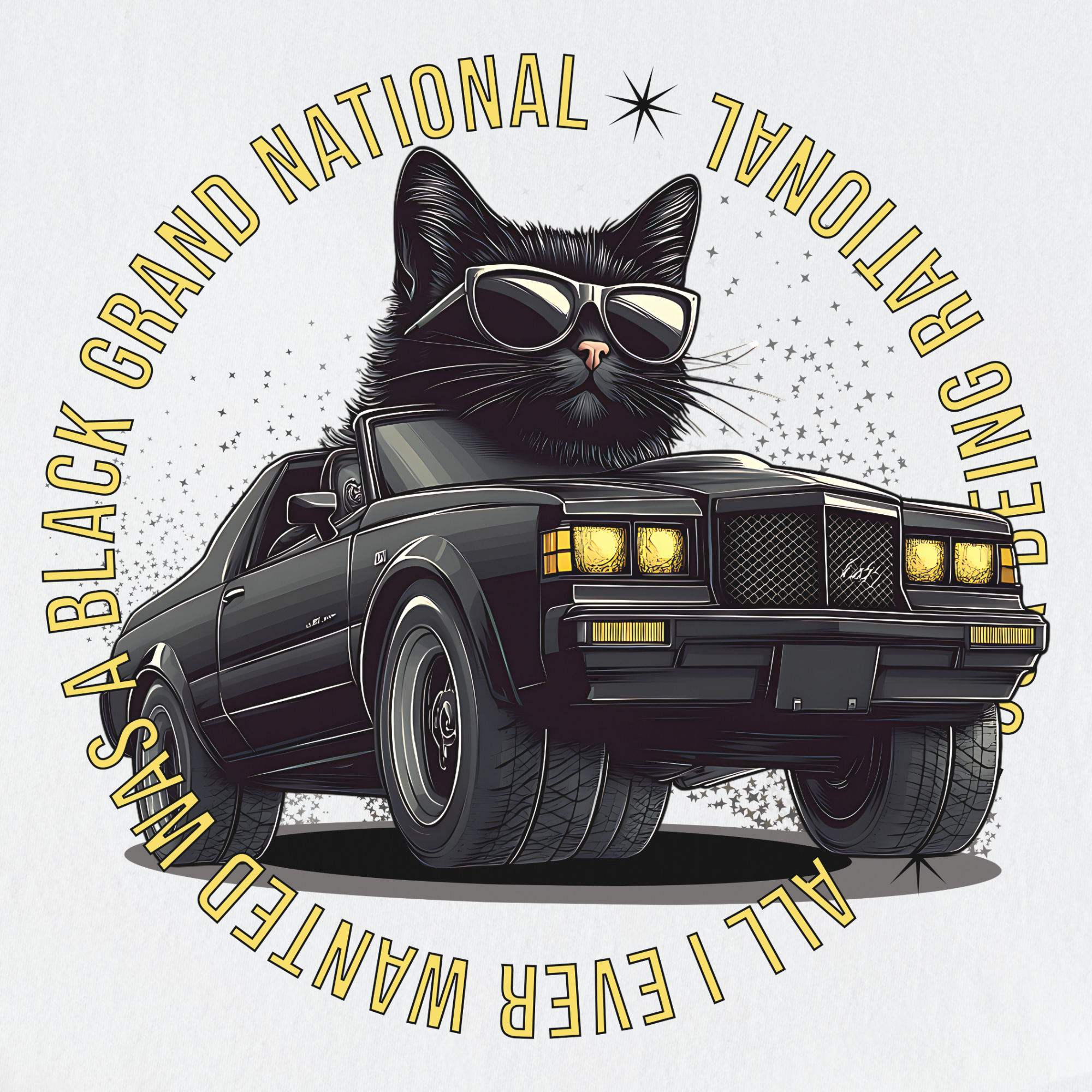 Retro Cute Cat Graphic Black Grand National T-Shirt in White