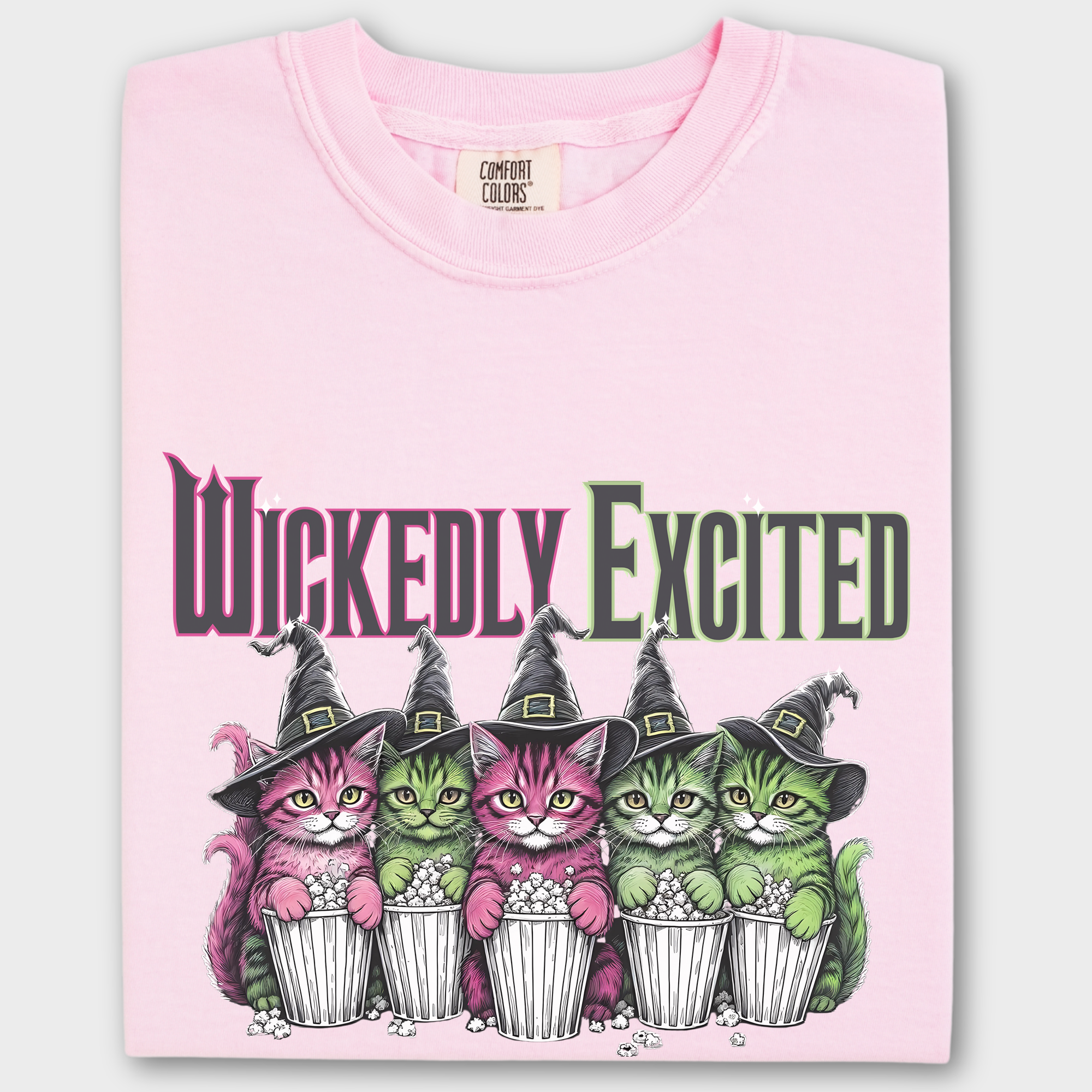 Movie-Inspired Wickedly Excited Movie Going Kitties Cat Graphic Comfort Colors T-Shirt in Blossom-T-Shirt-Blossom-Fetch N Found