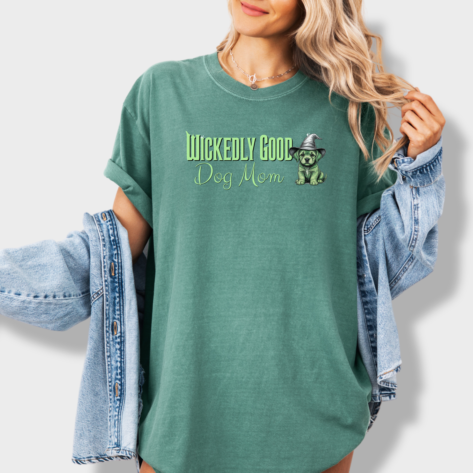 Movie-Inspired Green Wickedly Good Dog Mom Dog Graphic Comfort Colors T-Shirt in Light Green-T-Shirt-Light Green-Fetch N Found