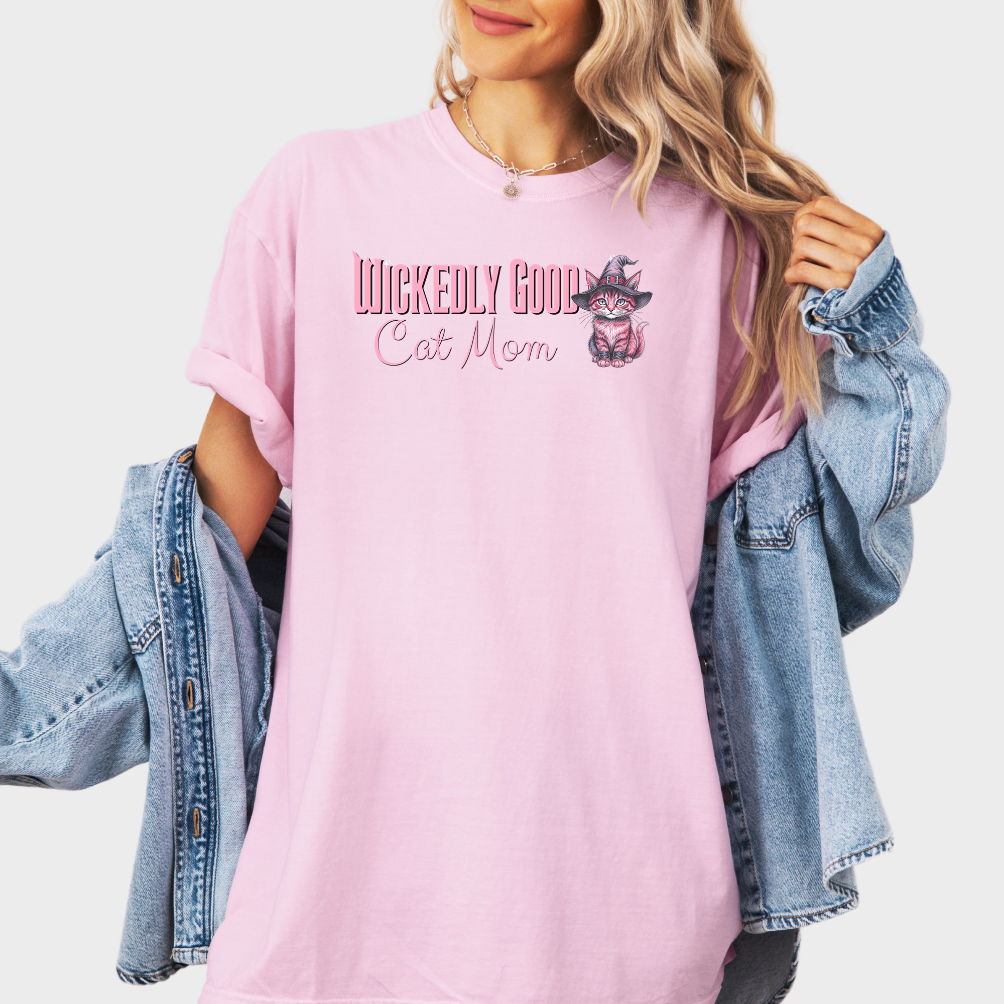 Movie-Inspired Pink Wickedly Good Cat Mom Cat Graphic Comfort Colors T-Shirt in Blossom-T-Shirt-Blossom-Fetch N Found