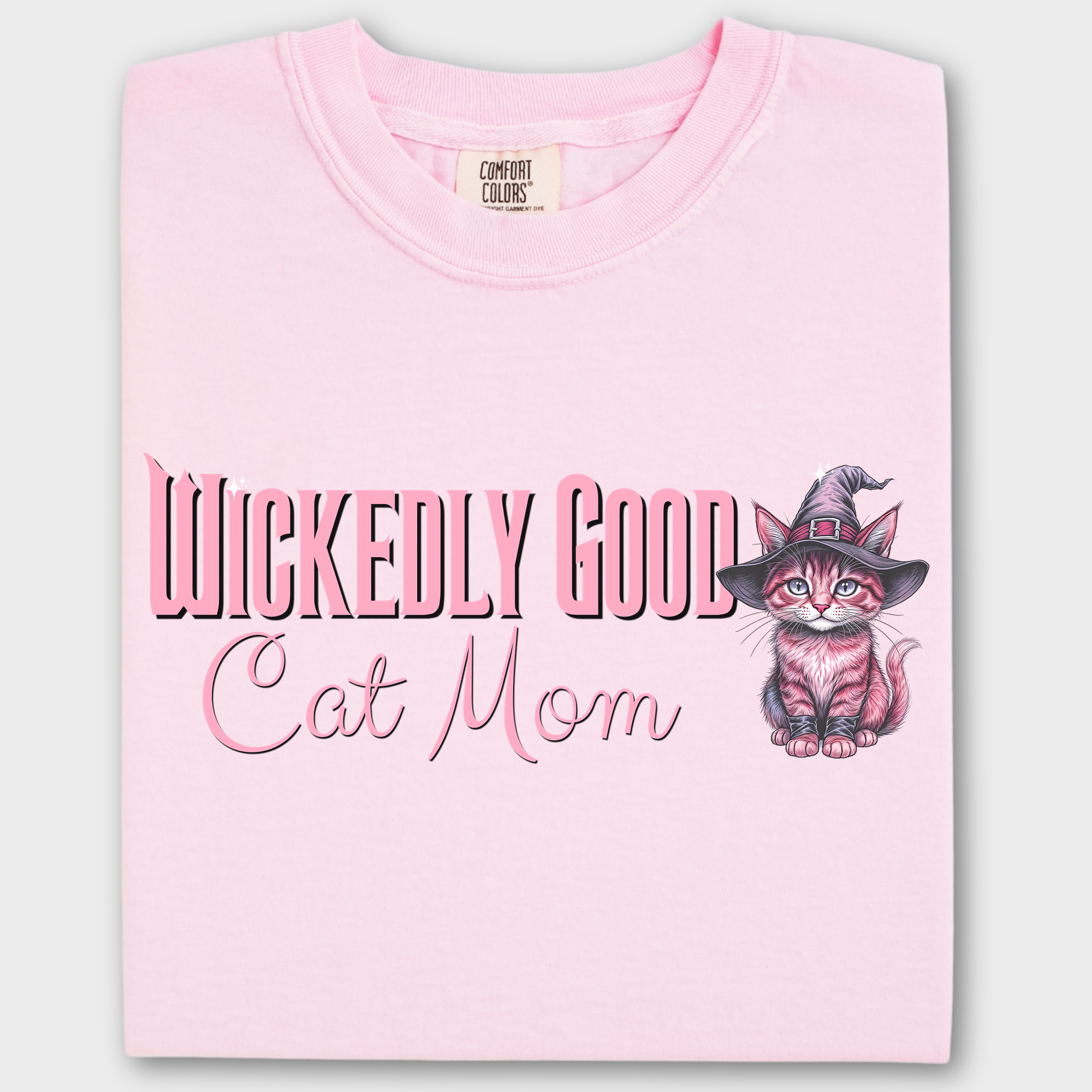 Movie-Inspired Pink Wickedly Good Cat Mom Cat Graphic Comfort Colors T-Shirt in Blossom-T-Shirt-Blossom-Fetch N Found