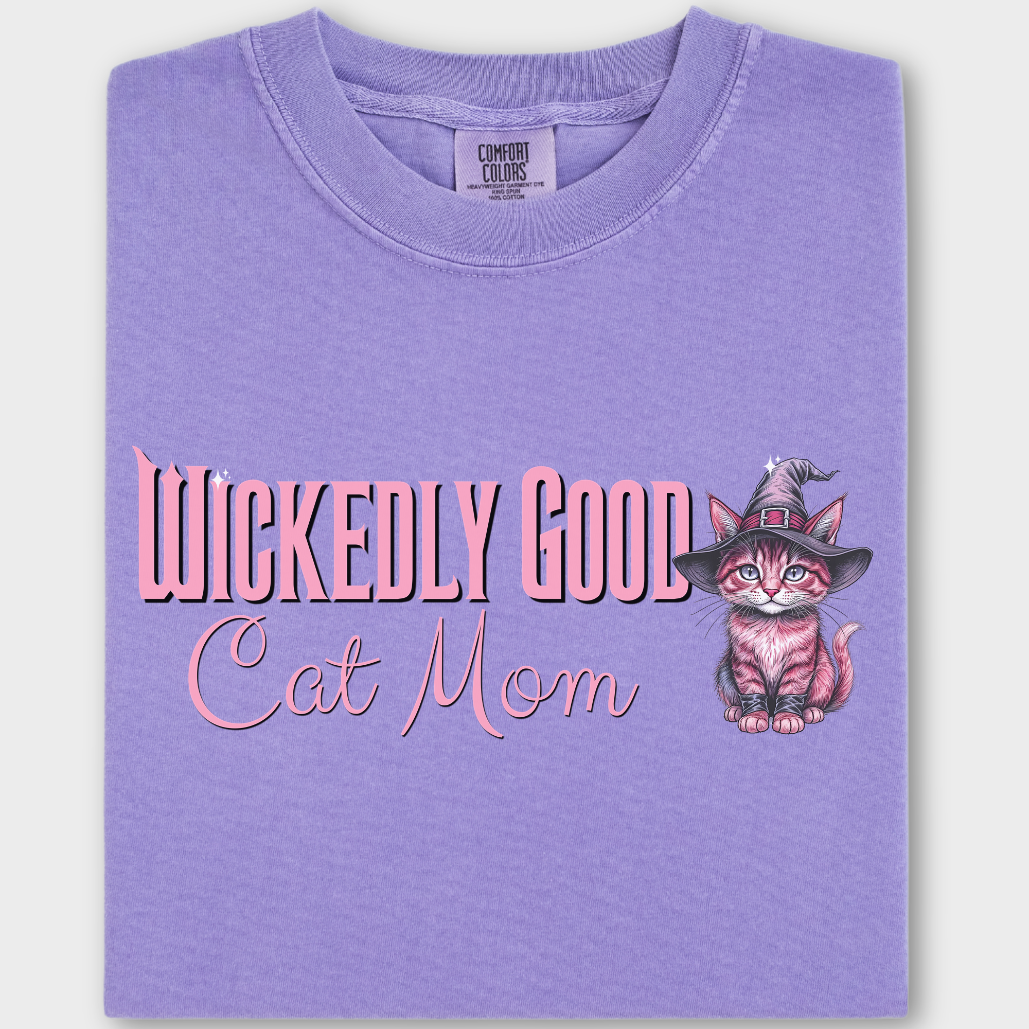 Movie-Inspired Pink Wickedly Good Cat Mom Cat Graphic Comfort Colors T-Shirt in Violet-T-Shirt-Violet-Fetch N Found