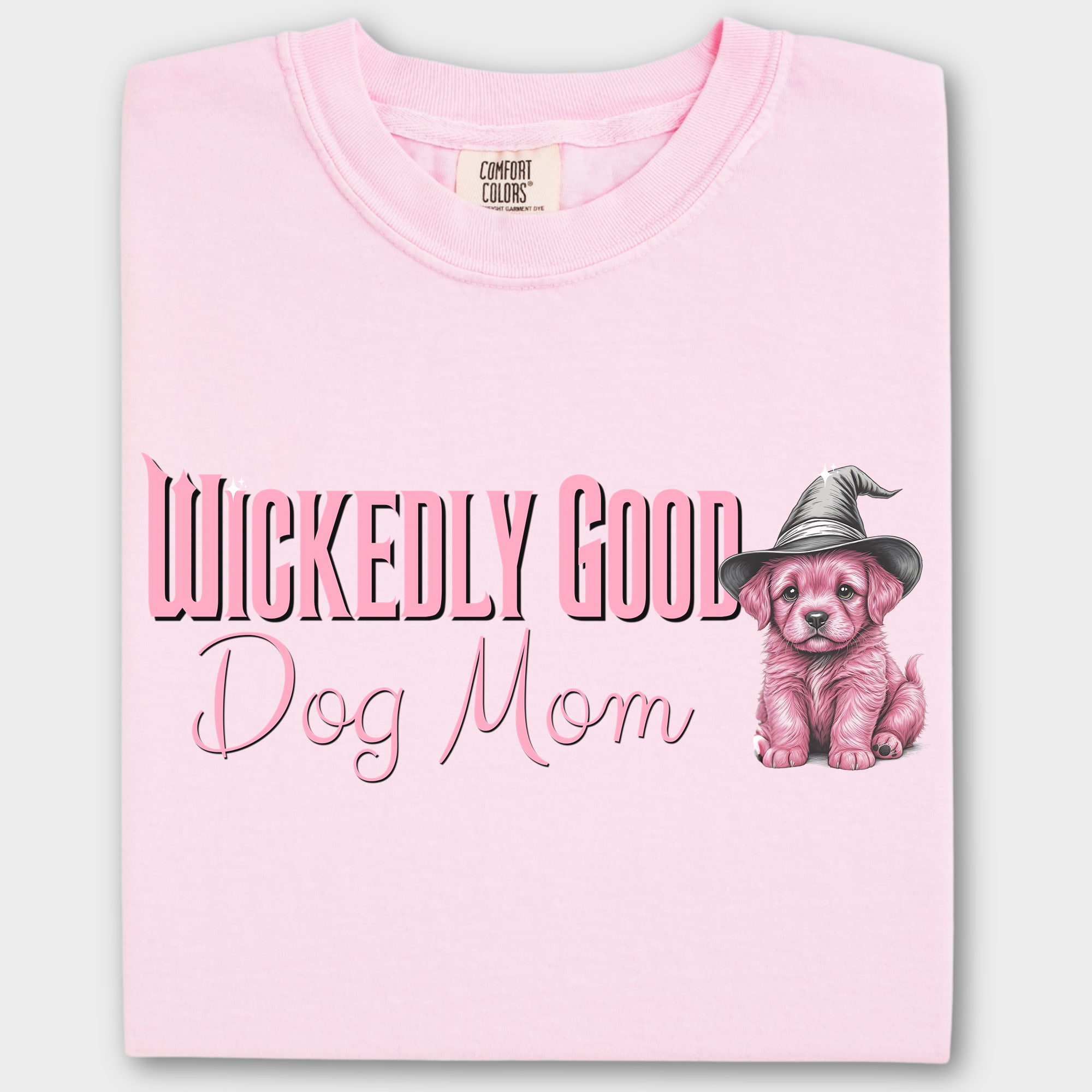 Movie-Inspired Pink Wickedly Good Dog Mom Dog Graphic Comfort Colors T-Shirt in Blossom-T-Shirt-Blossom-Fetch N Found