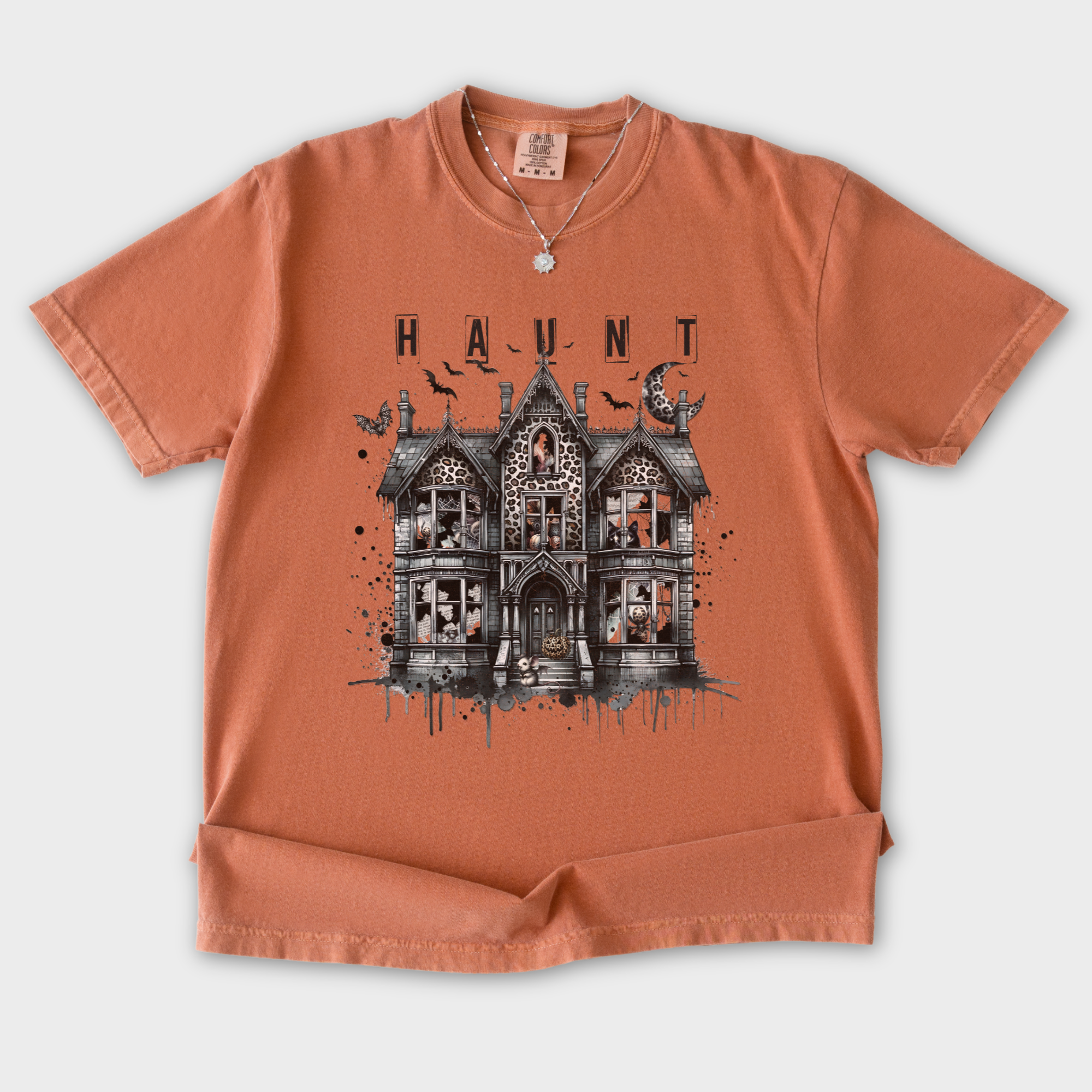 Retro HAUNT Leopard Print House Collage Cat Graphic Comfort Colors T-Shirt in Yam-T-Shirt-Yam-S-Fetch N Found