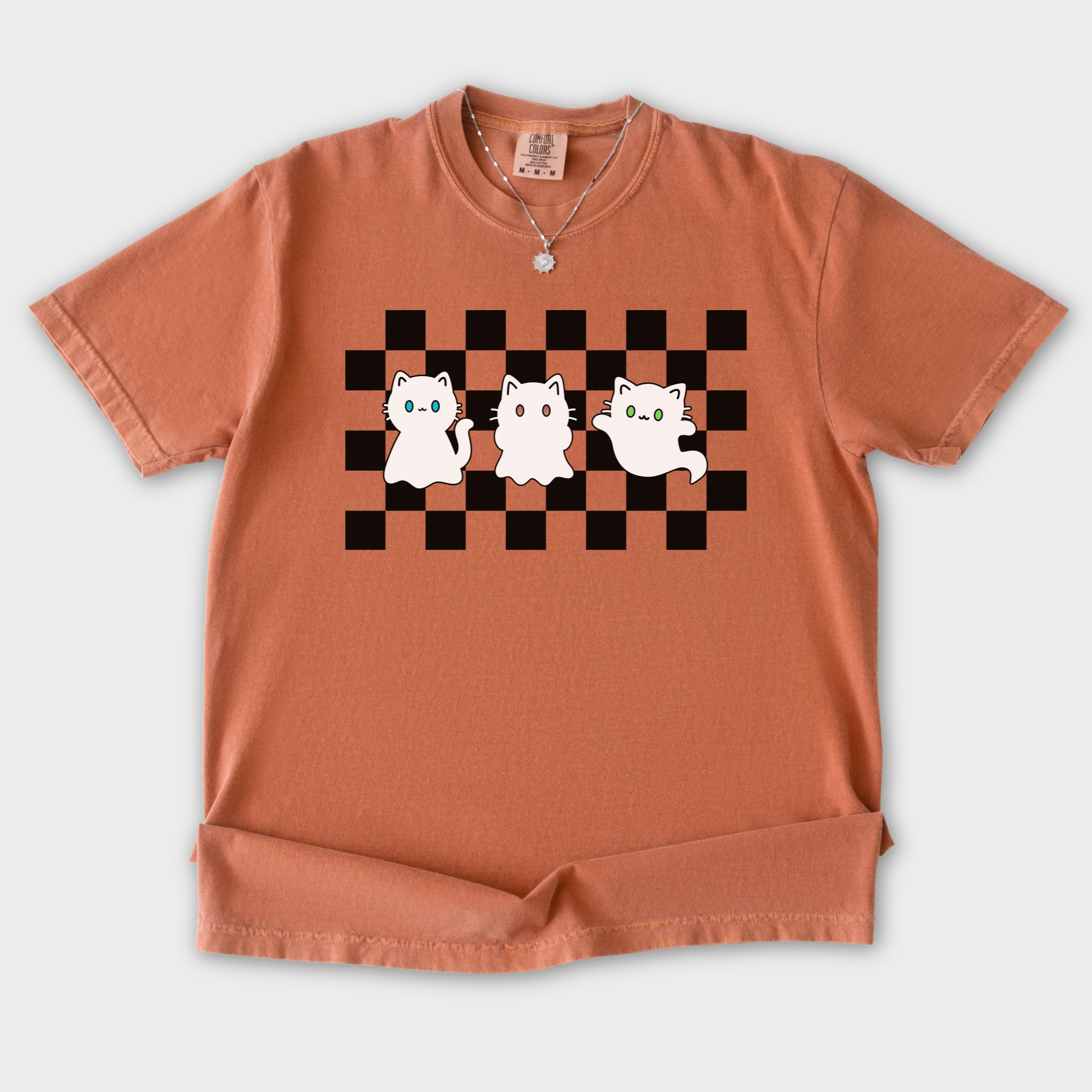 Minimalist Friendly Cat Ghosts Cat Graphic Comfort Colors T-Shirt in Yam-T-Shirt-Yam-S-Fetch N Found