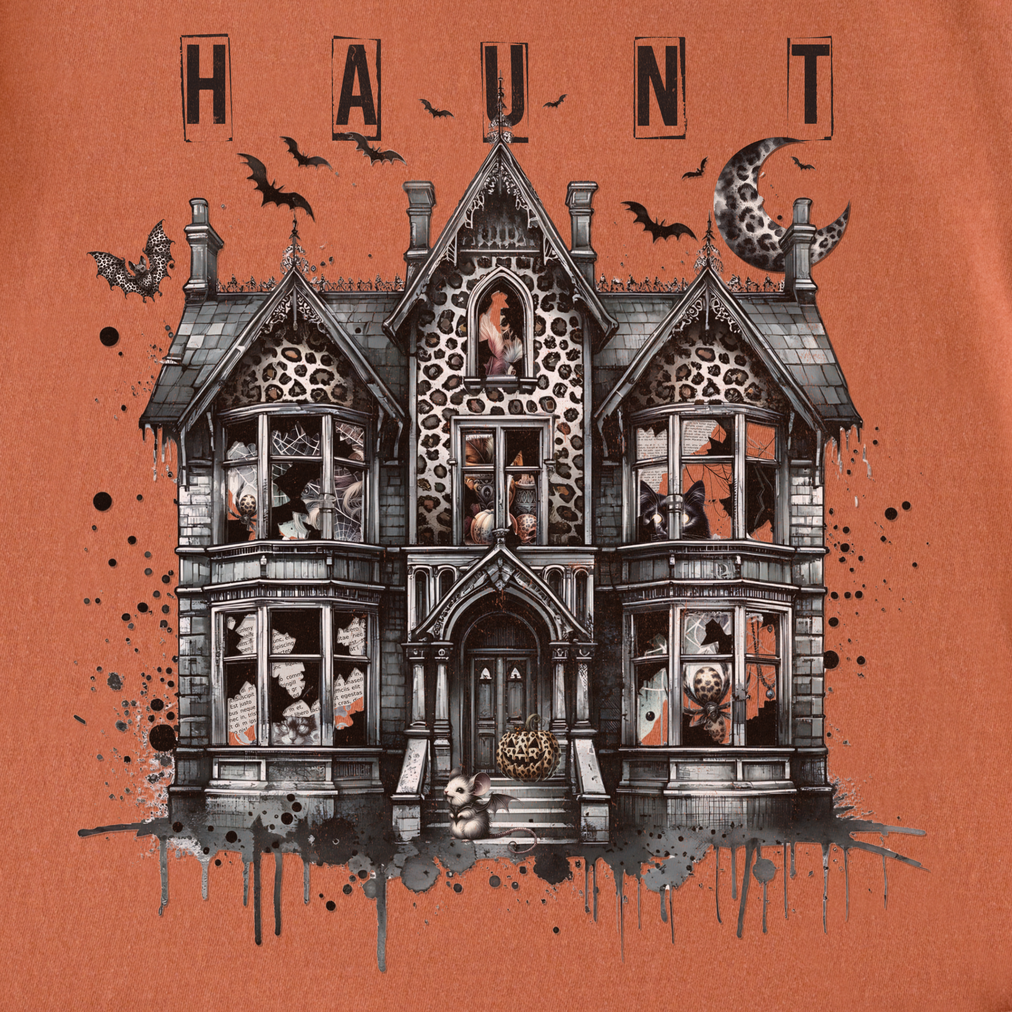 Retro HAUNT Leopard Print House Collage Cat Graphic Comfort Colors T-Shirt in Yam-T-Shirt-Fetch N Found