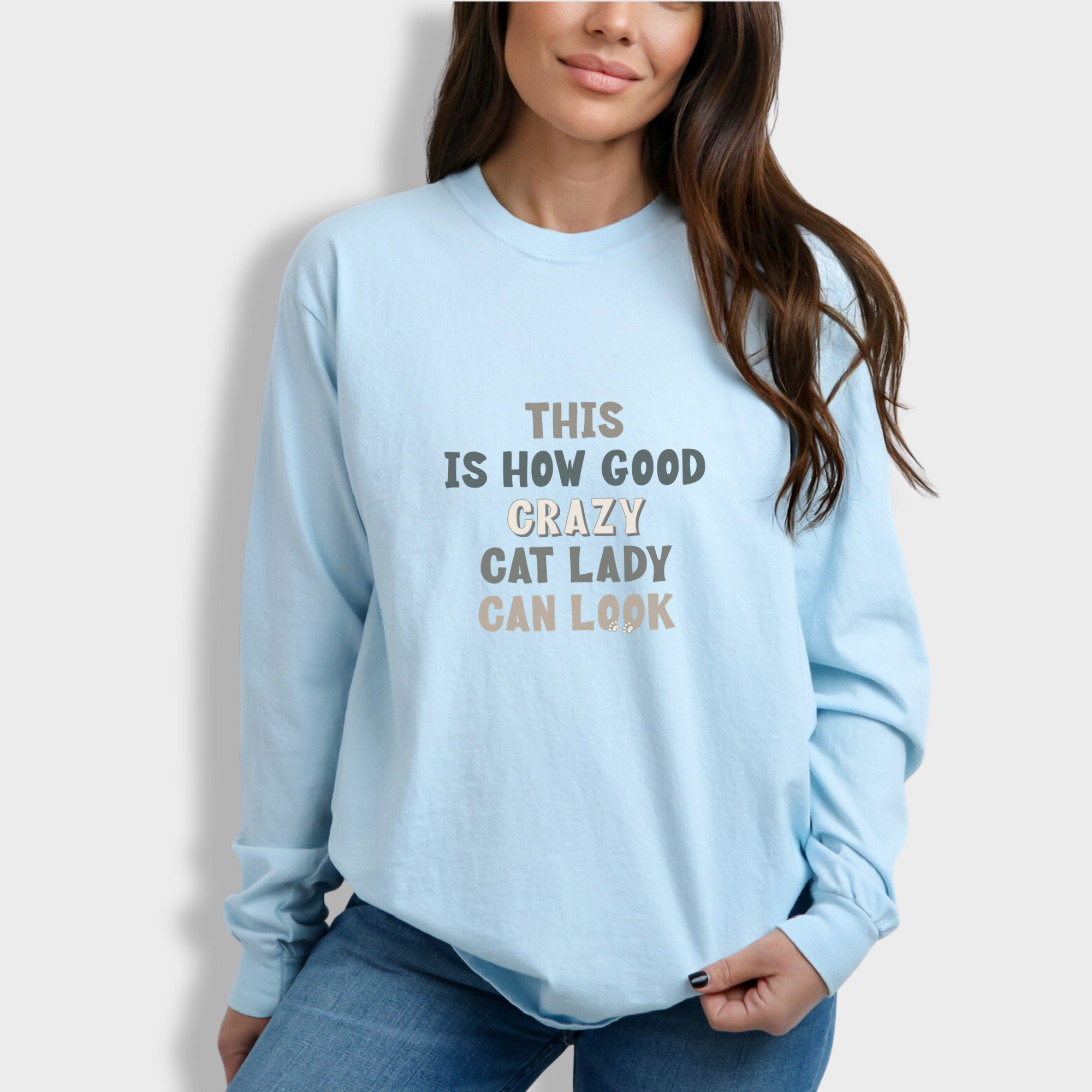 fetch-n-found  unisex tee for men and women featuring , This Is How Good Crazy Cat Lady Can Look Chambray graphic T-Shirt made of 100% cotton - Chambray Model 1
