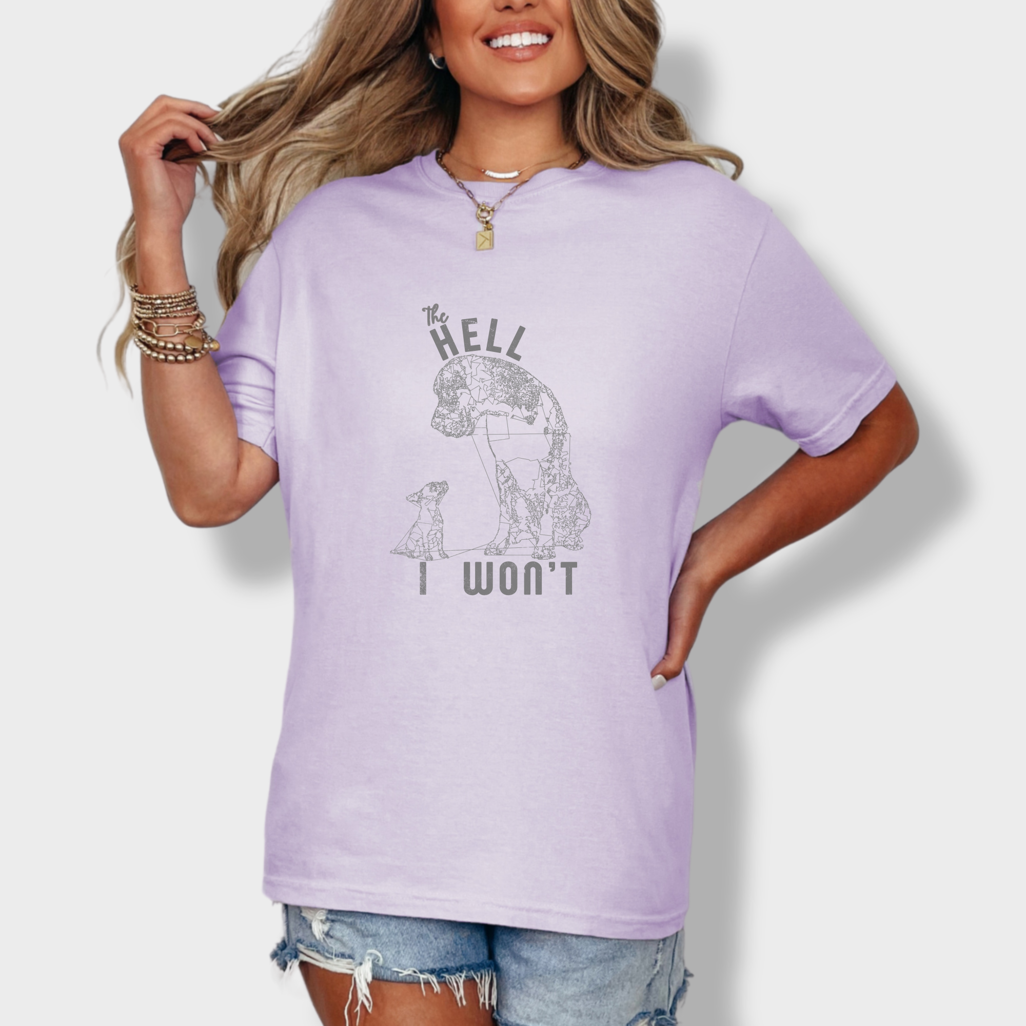 the-hell-i-wont-dog-edition-comfort-colors-t-shirt-in-orchid - Orchid Lifestyle Female Model