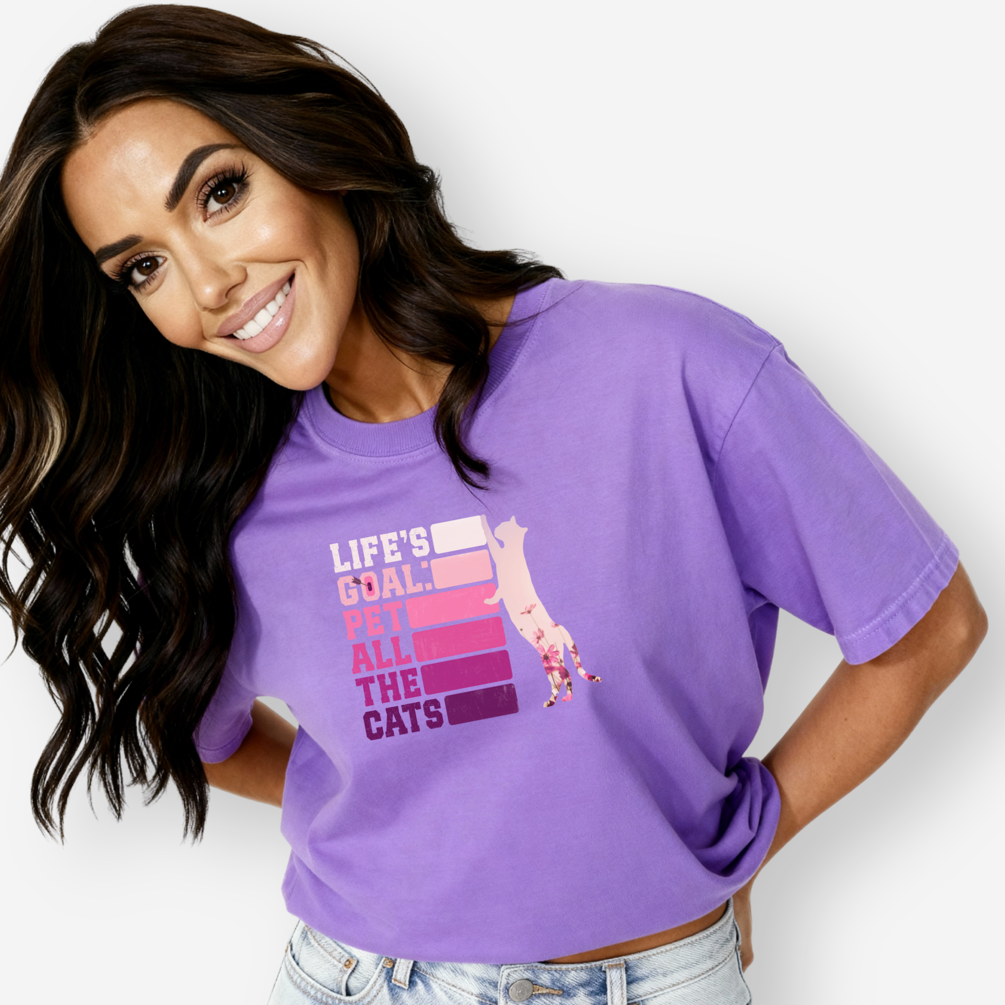 artistic-pet-all-the-cats-cat-text-comfort-colors-t-shirt-in-violet - Violet Female