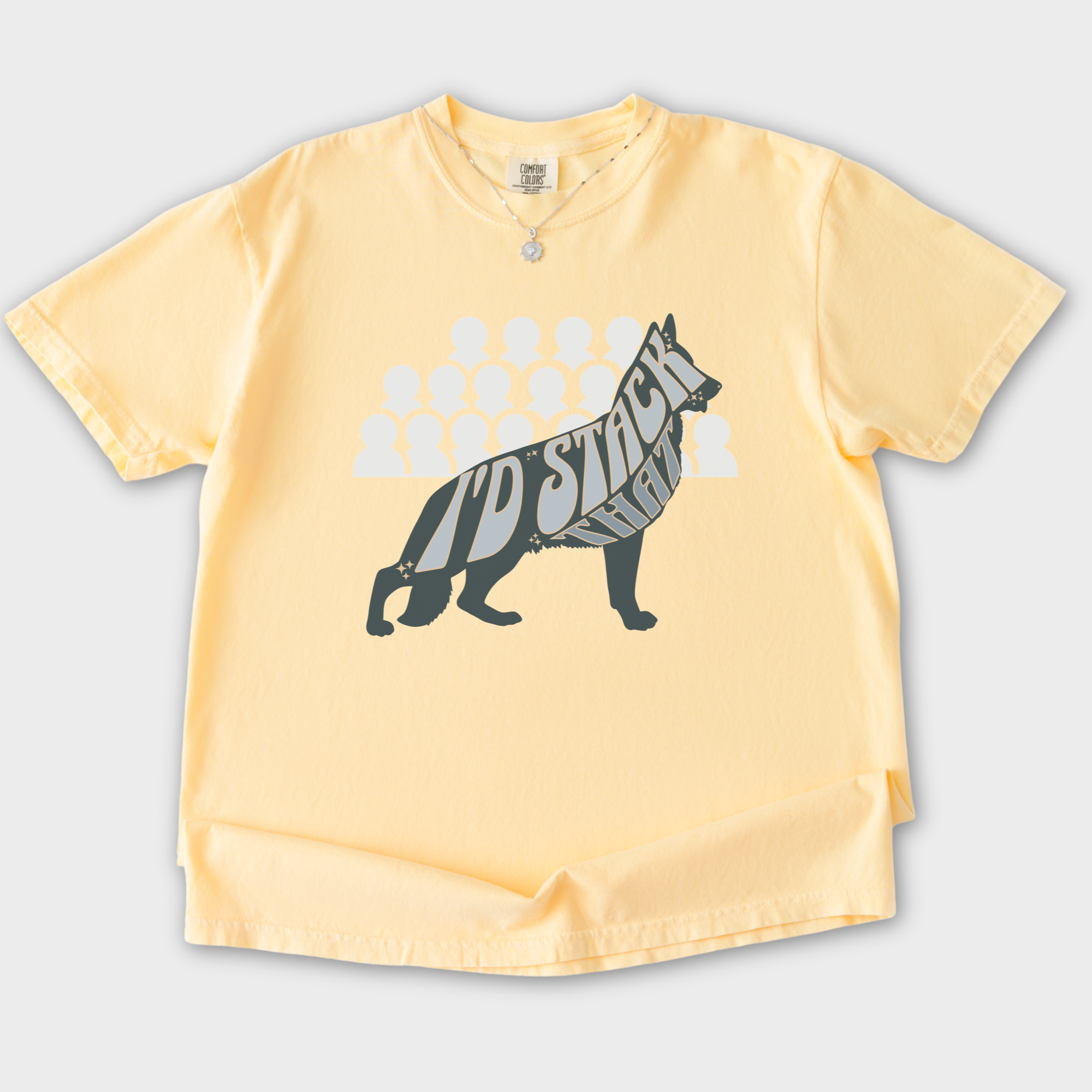 id-stack-that-dog-show-handler-t-shirt-in-butter - Butter Flat Lay Front